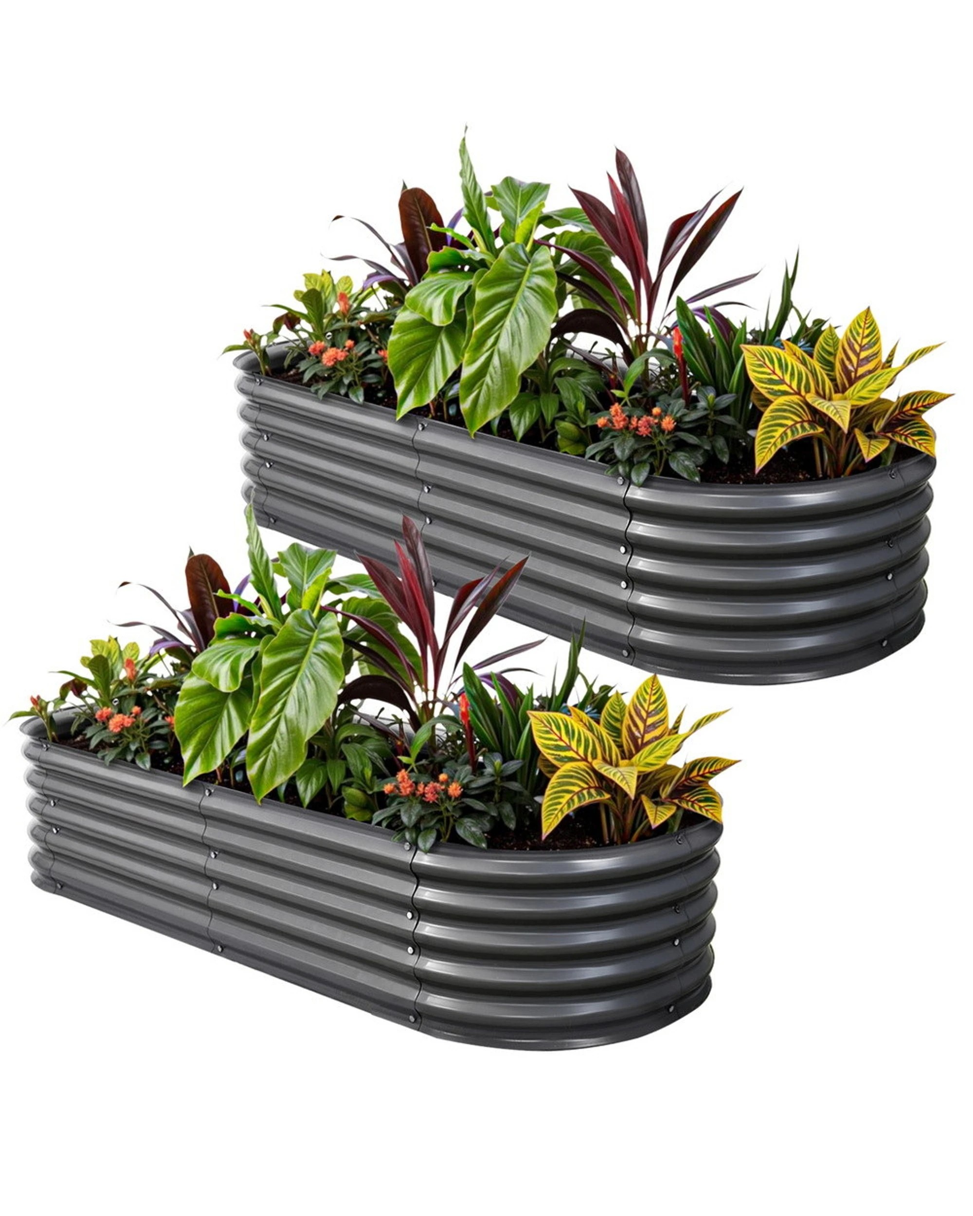 1 Green Fingers Raised Garden Bed 160X80X42cm Oval Planter Box Raised Container Galvanised - Grey, 1 of 4