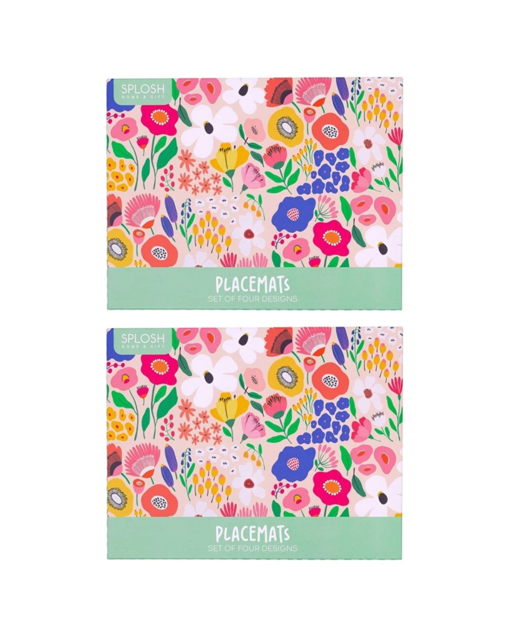 1 Splosh 2x 4pc Billie Placemats Set Cork Backed Waterproof 34x26cm - Multi