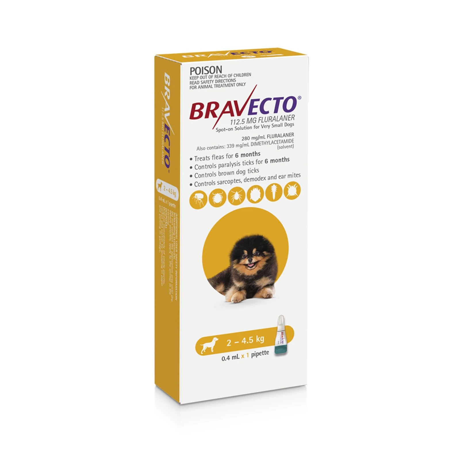 1 Bravecto Spot On For Dogs Yellow 2-4.5kg - 1 Pack, 1 of 2