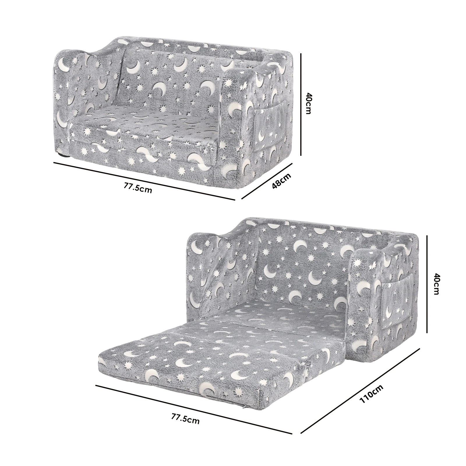 4 Advwin 2-in-1 Kids Flip Open Sofa Couch Foldable Bed Grey, 4 of 8