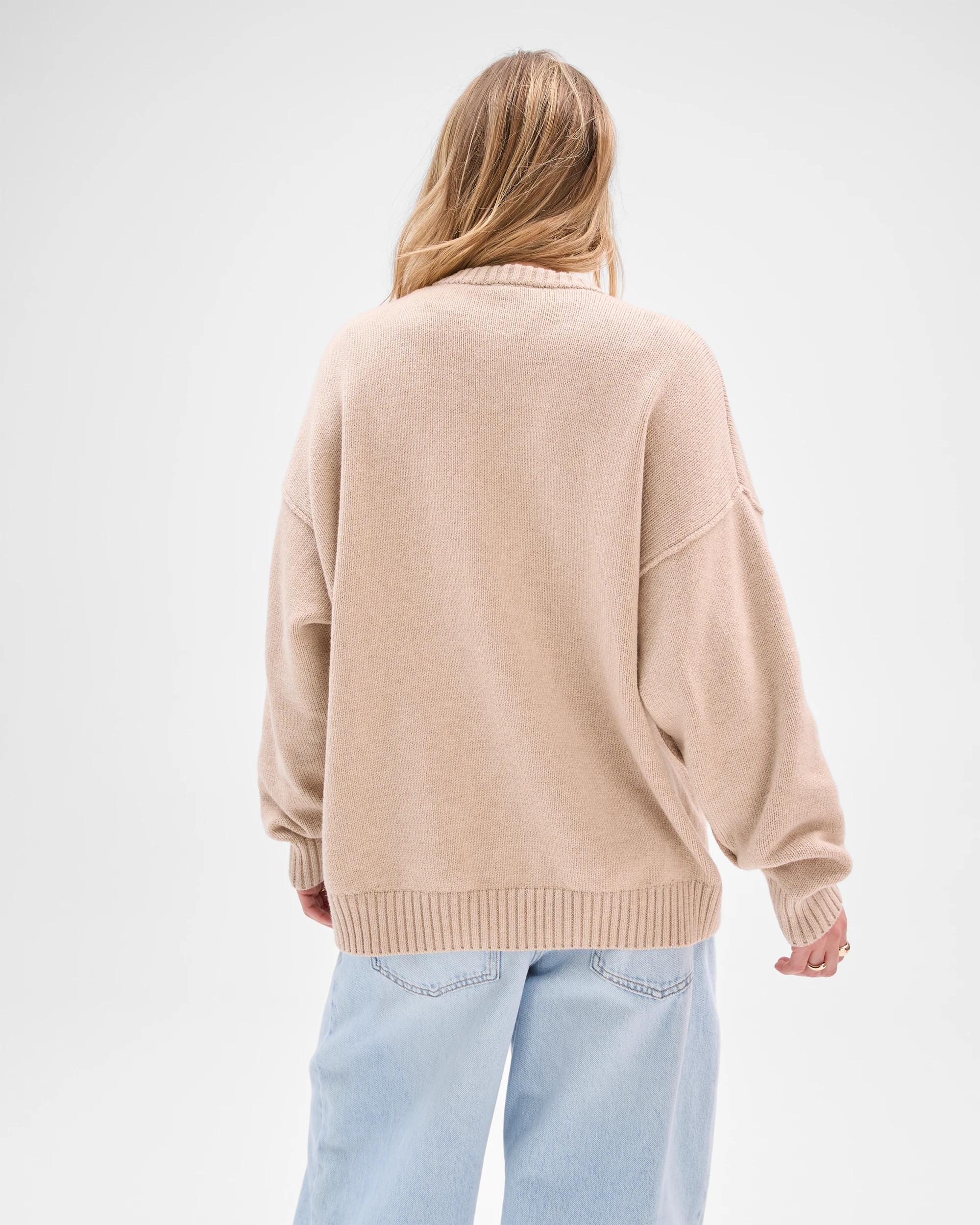 7 Lily Loves Australian Cotton Blend Deep V-Neck Jumper OATMEAL MARLE, 7 of 7