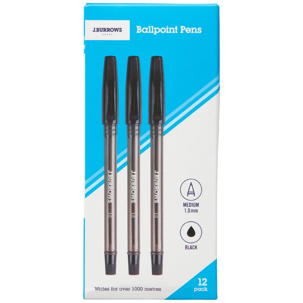 1 J.Burrows Ballpoint Pens Black 12 Pack, 1 of 3