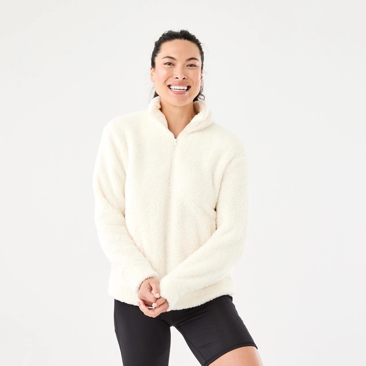 1 Active Womens Sherpa 1/4 Zip Sweatshirt CREAM, 1 of 6