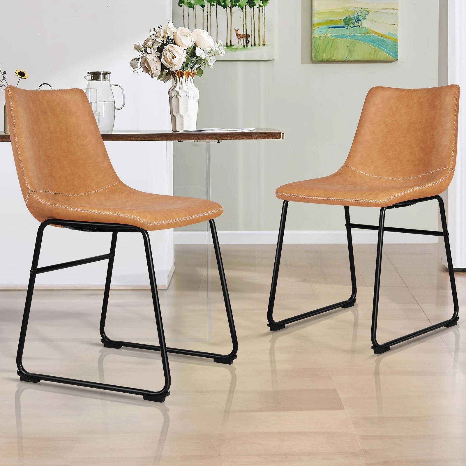 2 Alfordson 2x Dining Chairs Kitchen Lounge Cafe Seat Retro PU Leather - Brown, 2 of 10