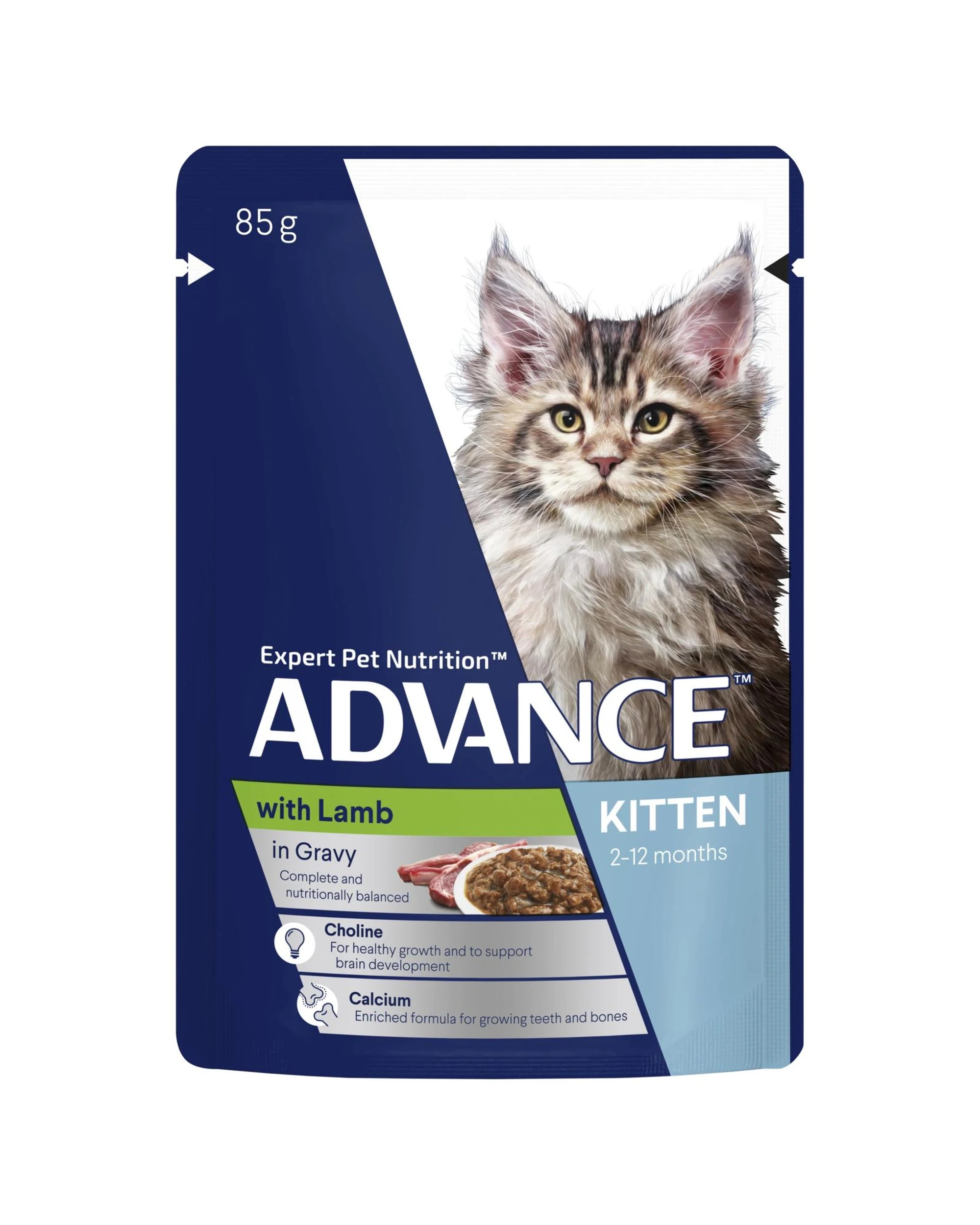 1 Advance Kitten 2-12 Months Wet Cat Food Lamb in Jelly 12 x 85g, 1 of 3