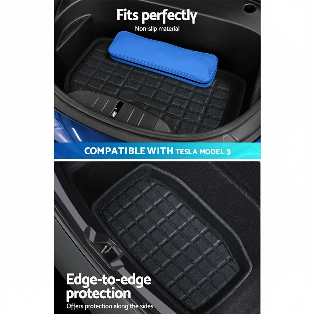 6 3PCS Car Rear Front Cargo Trunk Toolbox Rubber Mats Compatible for Tesla Model 3 - Black, 6 of 6