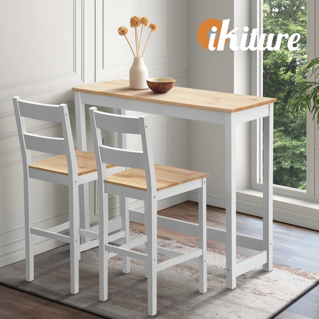 5 Oikiture 3pcs Bar Table Set 2 Stools Chairs Kitchen Dining Breakfast Cafe Tables
 - Multi, 5 of 10