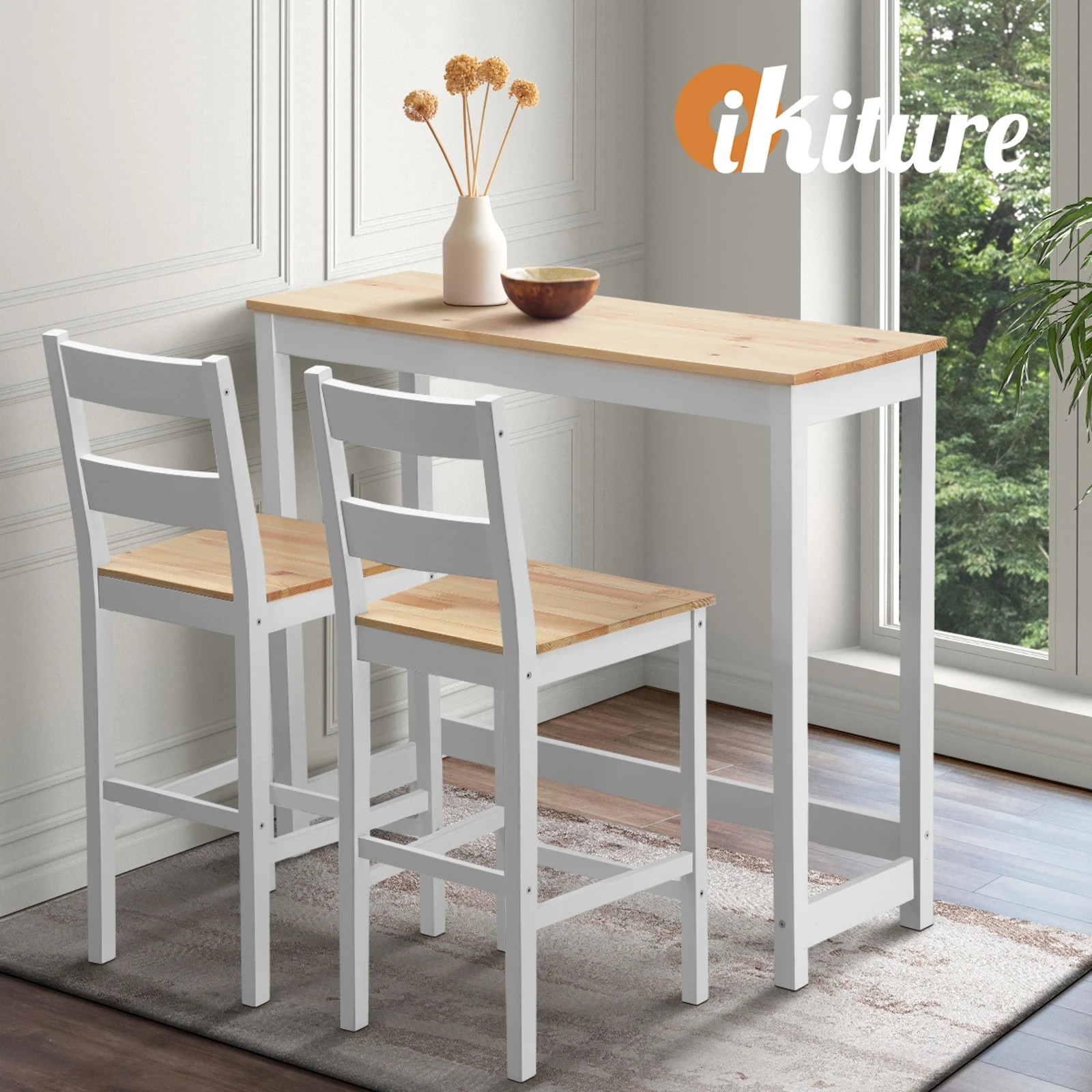 5 Oikiture 3pcs Bar Table Set 2 Stools Chairs Kitchen Dining Breakfast Cafe Tables
 - Multi, 5 of 10