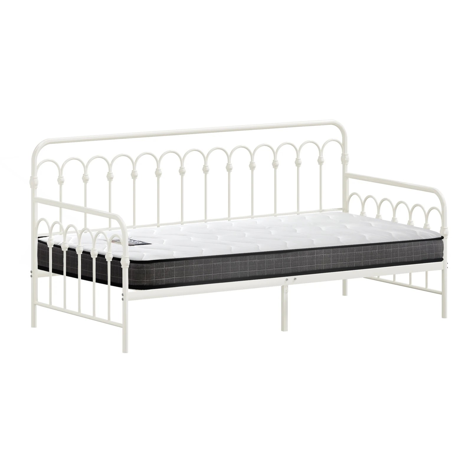 10 Oikiture Metal Daybed Frame Single Size Sofa Bed Support with Mattress - Beige, 10 of 10