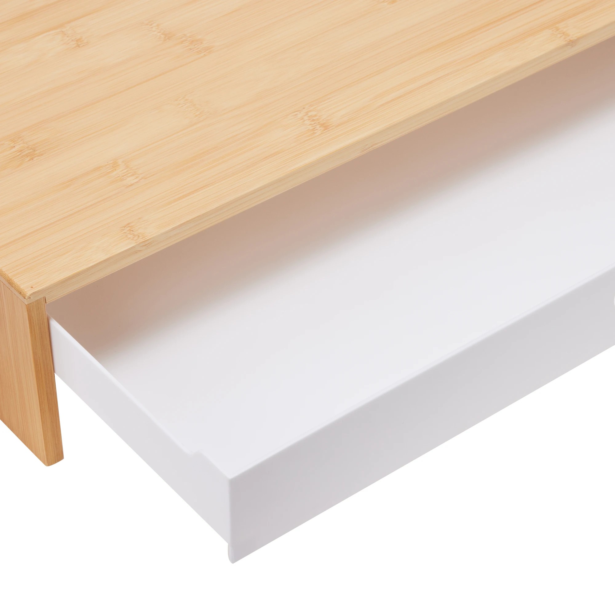 4 Bamboo and Plastic Monitor Stand with Drawer - White, 4 of 9