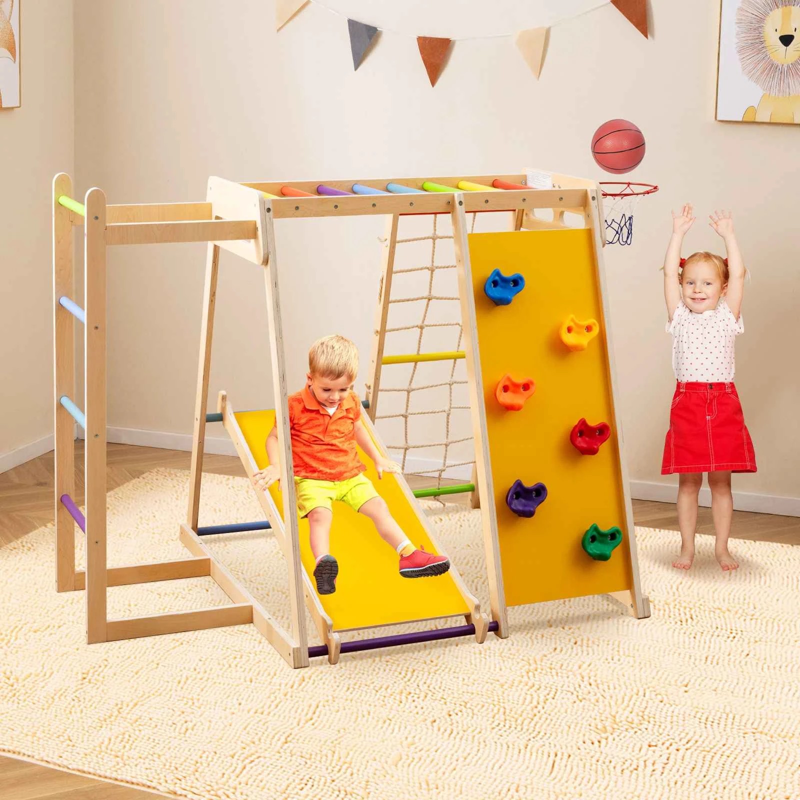 2 Costway Climb Playset 6in1 Jungle Gym Wood Swing Slide - Multi, 2 of 2
