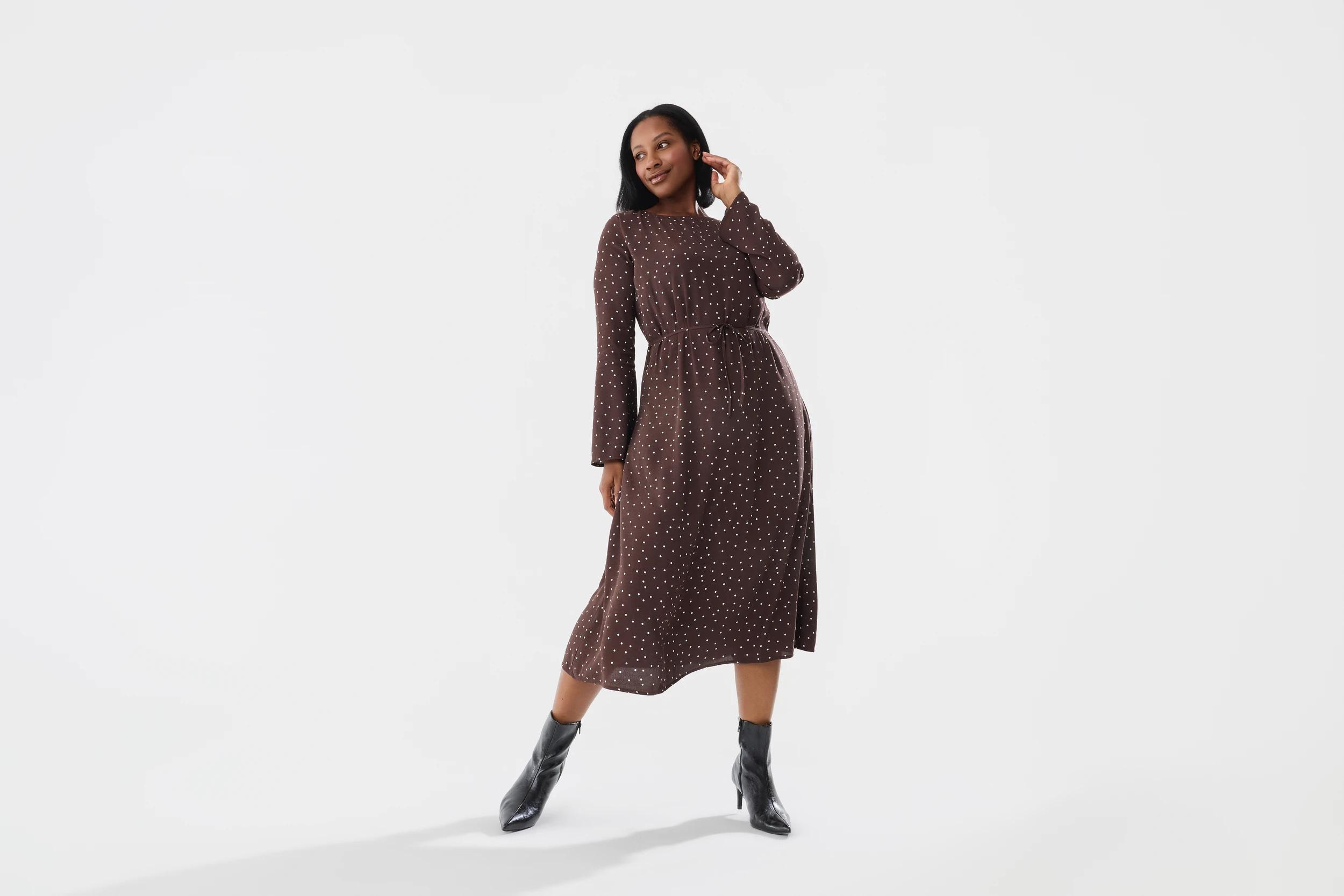 1 Long Sleeve Crepe Tie Waist Midi Dress Midspot Br, 1 of 3