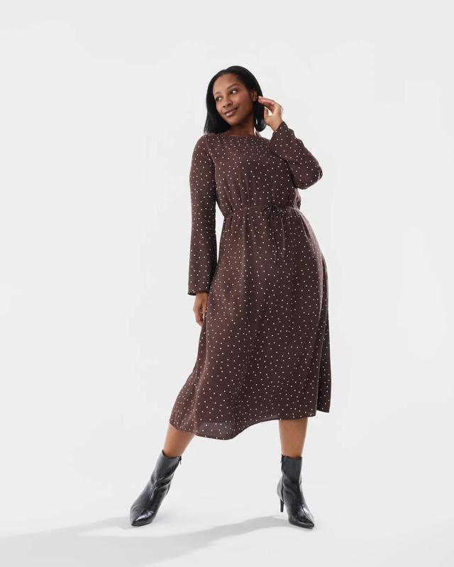 Long Sleeve Crepe Tie Waist Midi D