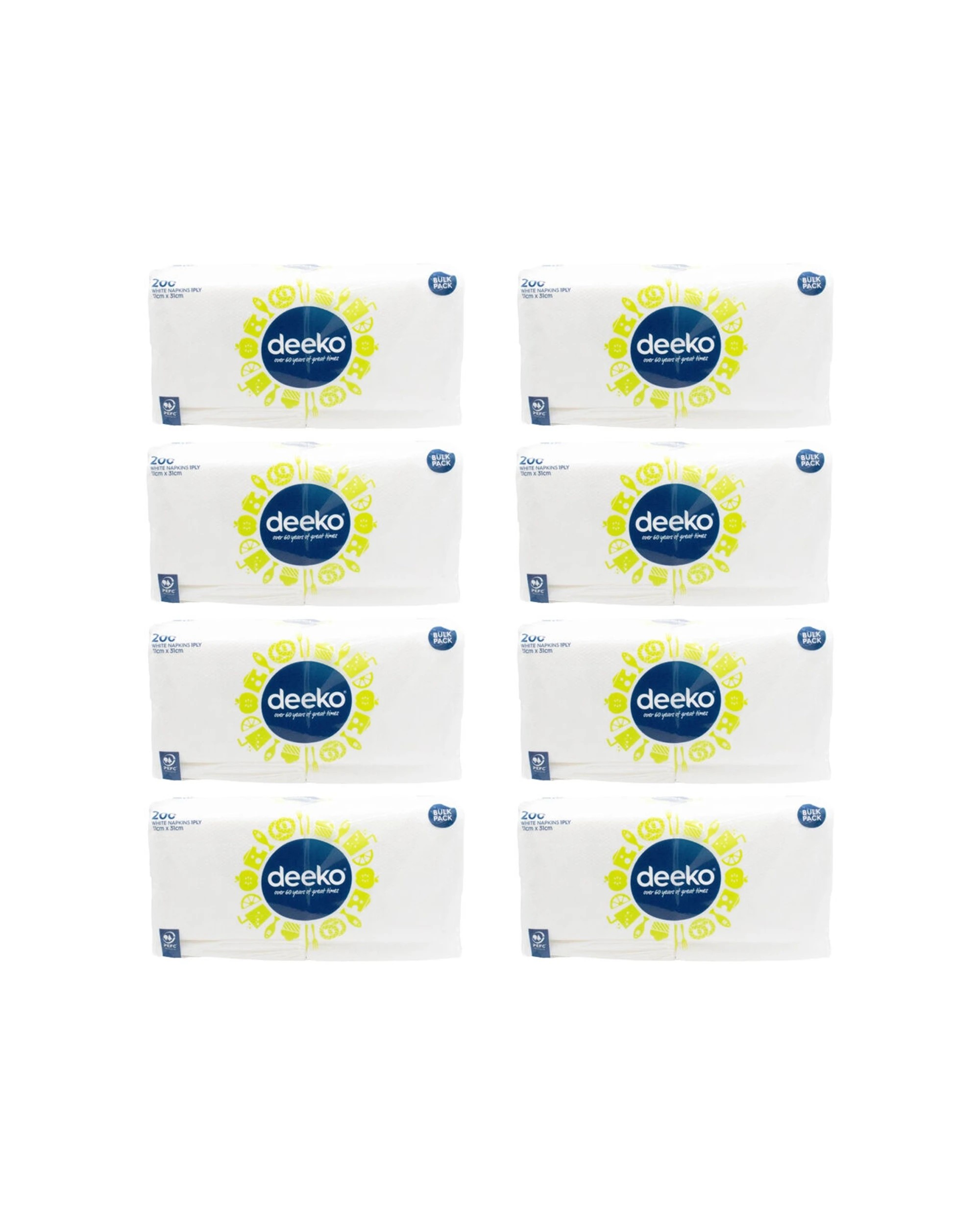 1 Deeko 8x 200pc Single Ply Disposable Napkins Set For Bulk Food Catering Events 31x31cm - White, 1 of 3