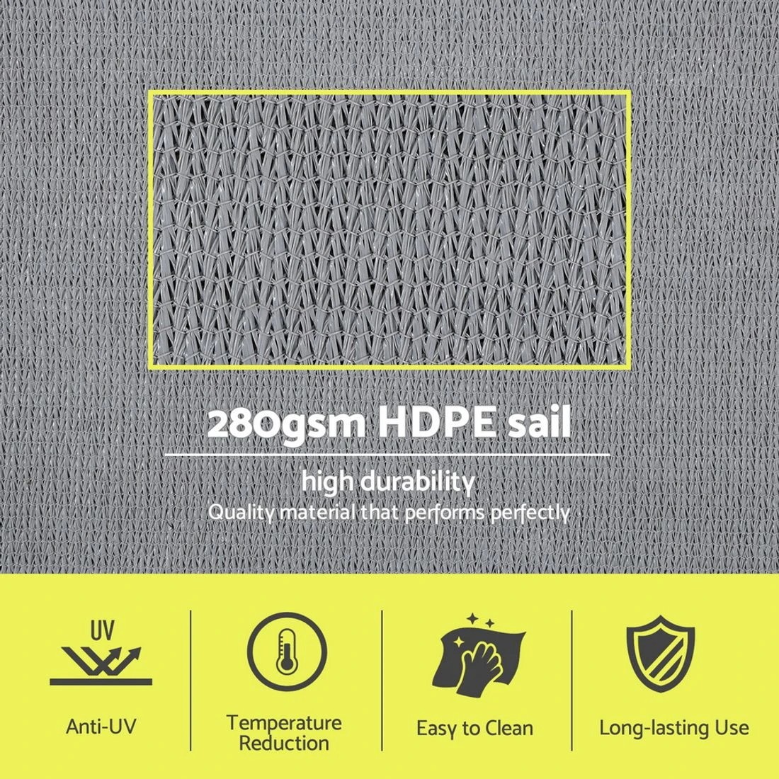 4 Instahut Sun Shade Sail Shadecloth Canopy Rectangle 280gsm 4x6m - Grey, 4 of 7