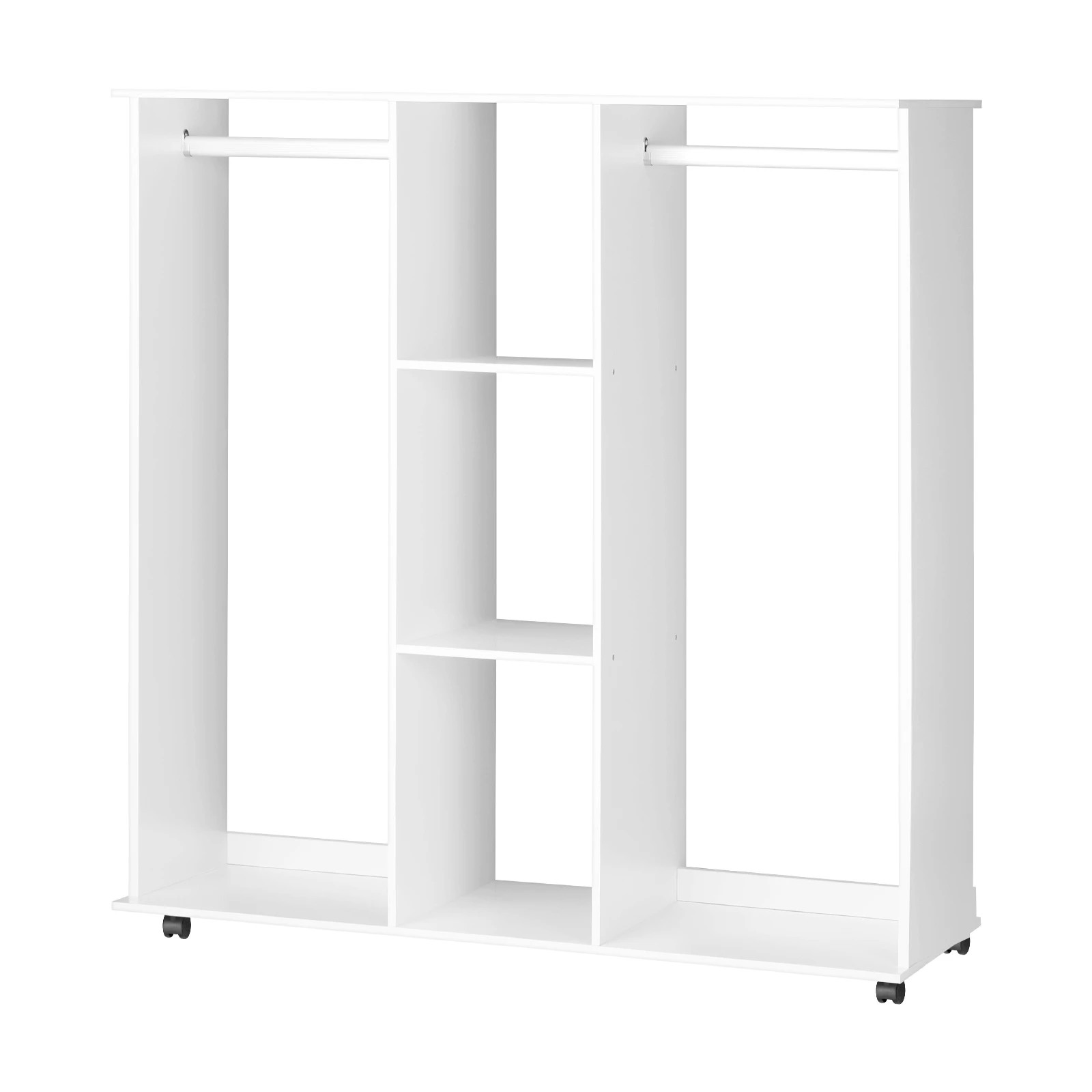 1 Oikiture Portable Double Wardrobe Storage Shelves Organizer Clothes Rack Hanger
 - White, 1 of 4