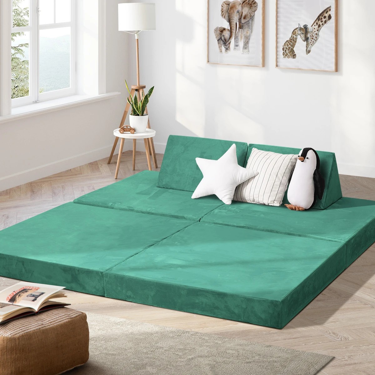 6 Oikiture 4Pcs Kids Play Couch Modular Lounge Cushion Convertible Playset - Green, 6 of 8