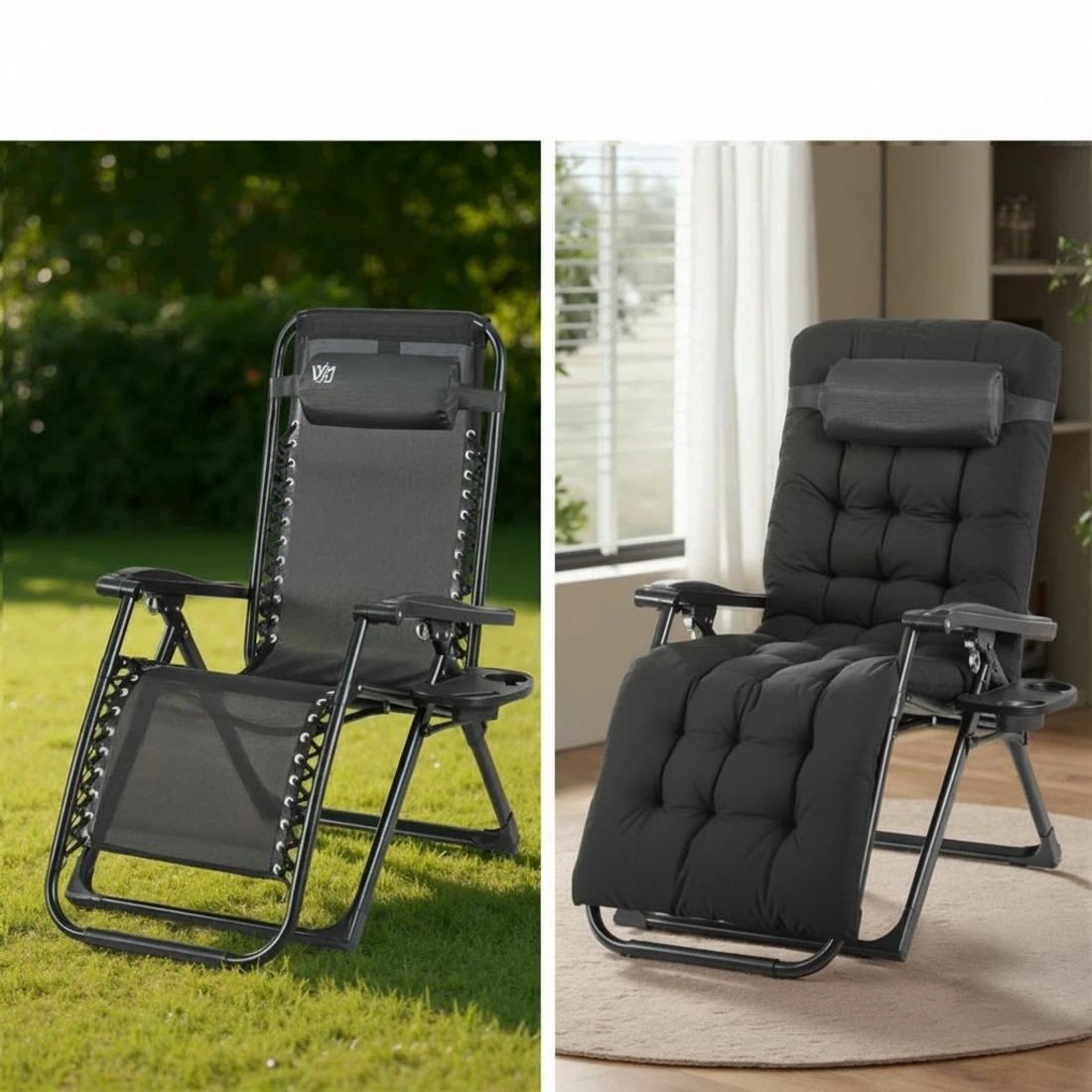 6 Gardeon Zero Gravity Sun Lounger Folding Recliner Adjustable Textilene Chair Removable Headrest Outdoor Relax - black, 6 of 7