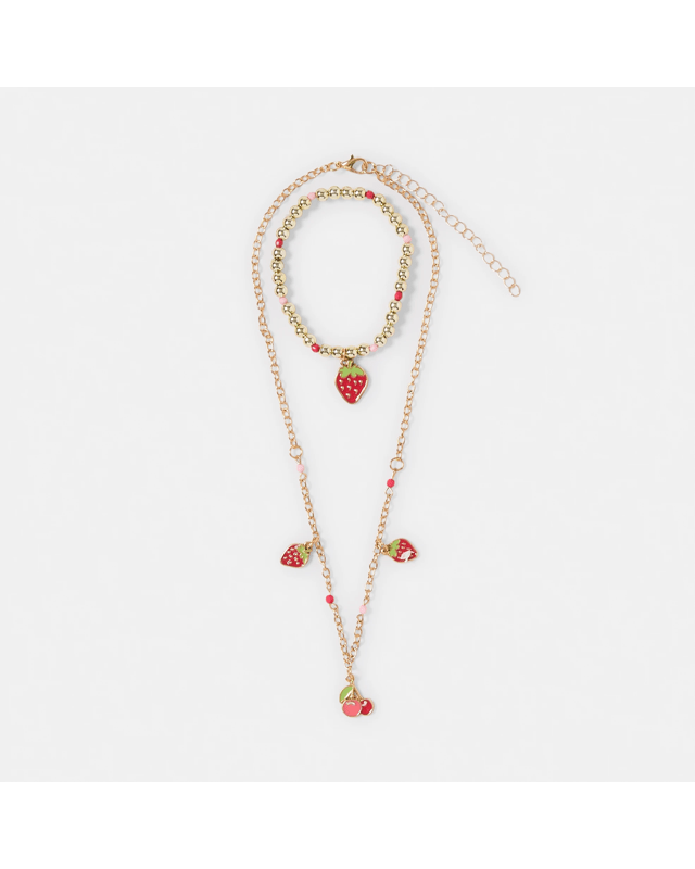 Fruit Necklace and Bracelet Set - Gold Tone and