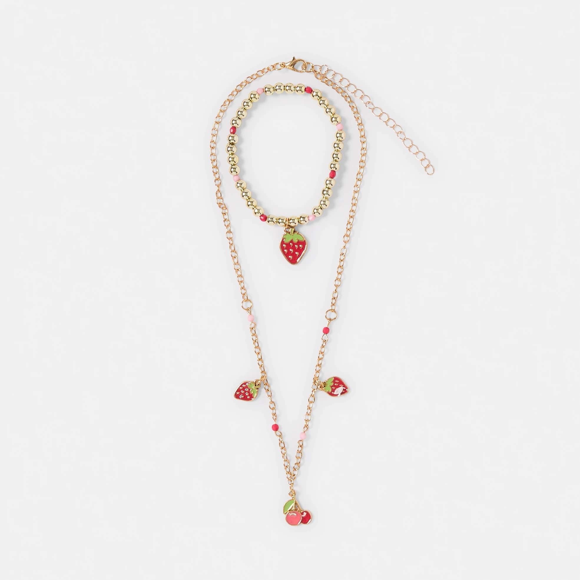 1 Fruit Necklace and Bracelet Set - Gold Tone and Red, 1 of 5