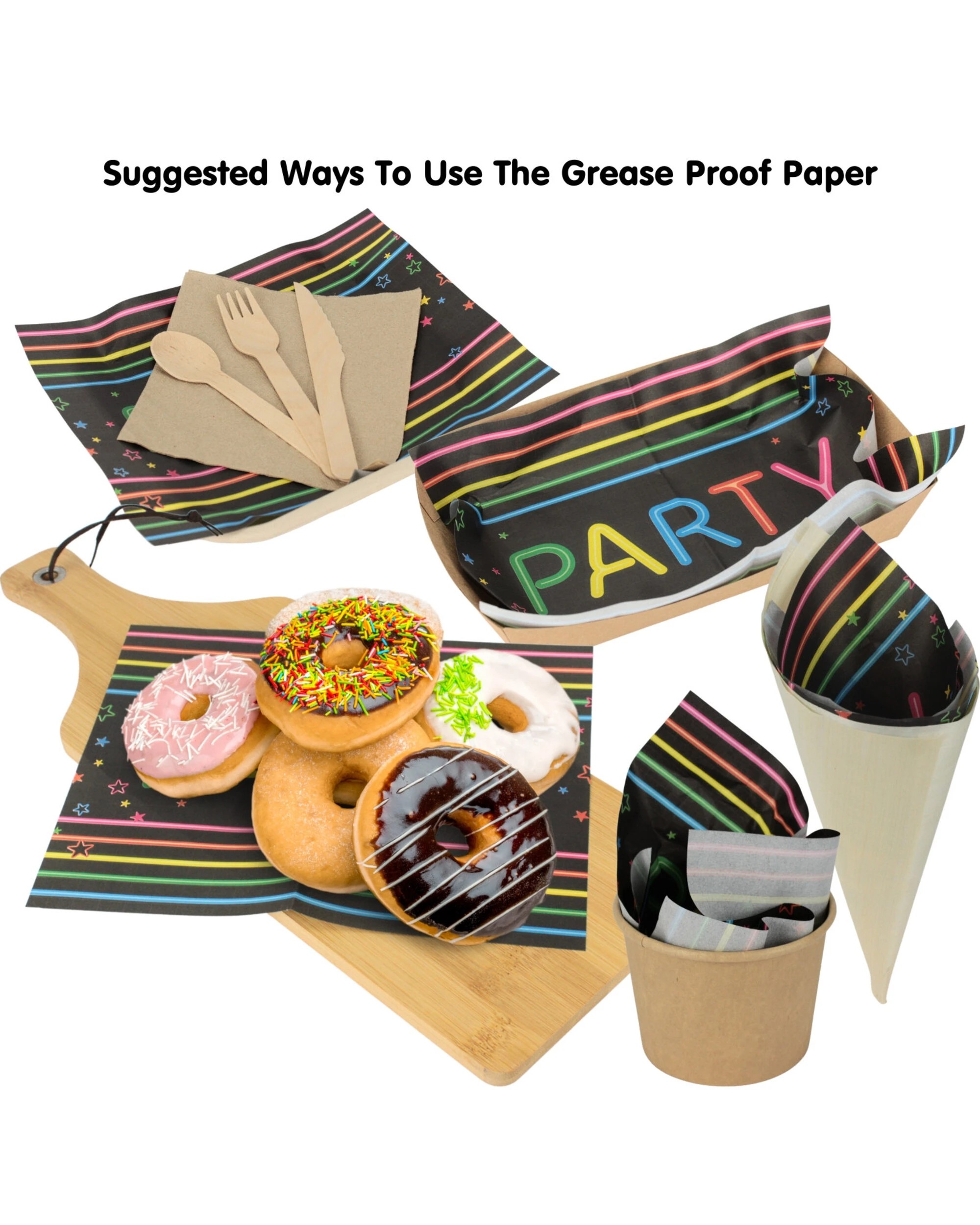 3 Artwrap Neon Party Grease Proof Paper Plate Tray Liners 8 Sheets - Multi, 3 of 5