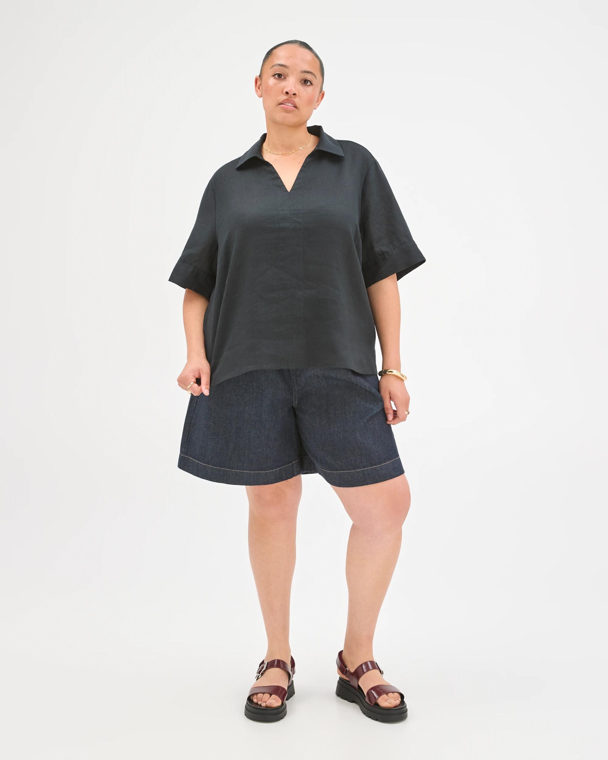 Target Curve Plus Size European Linen Short Sleeve Popover Top - Kmart