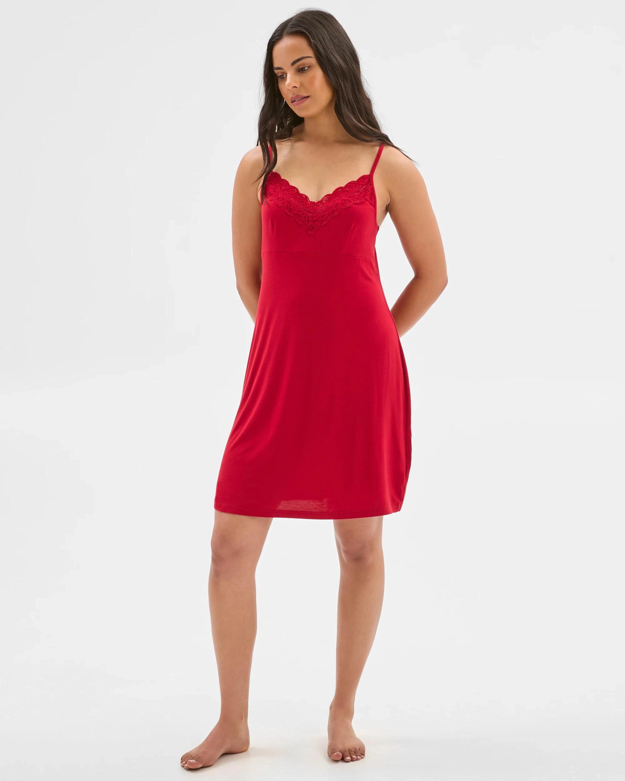 3 Target Womens Soft Comfort Bamboo Sleep Lace Cami Nightie RED, 3 of 6