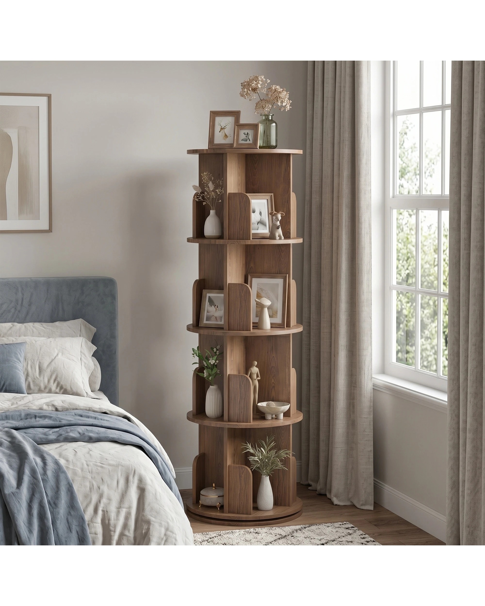 4 Advwin 4 Tiers Bookshelf Rotating Corner Bookcase Cabinet Revolving Display Stand Rack - Brown, 4 of 7