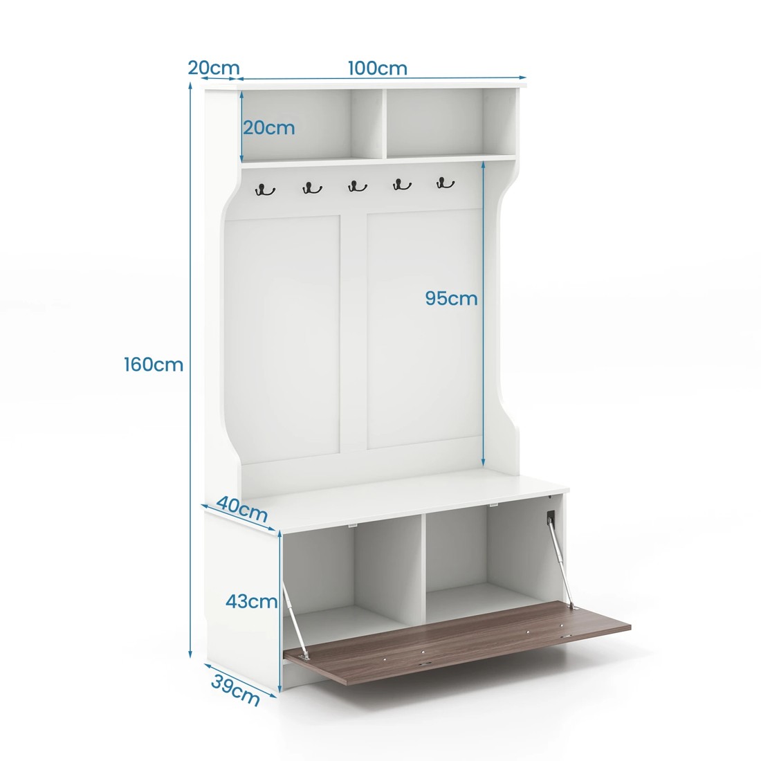 4 Costway 160cm Hall Tree Coat Clothes Rack Shoe Storage Bench w/Hooks, 4 of 9