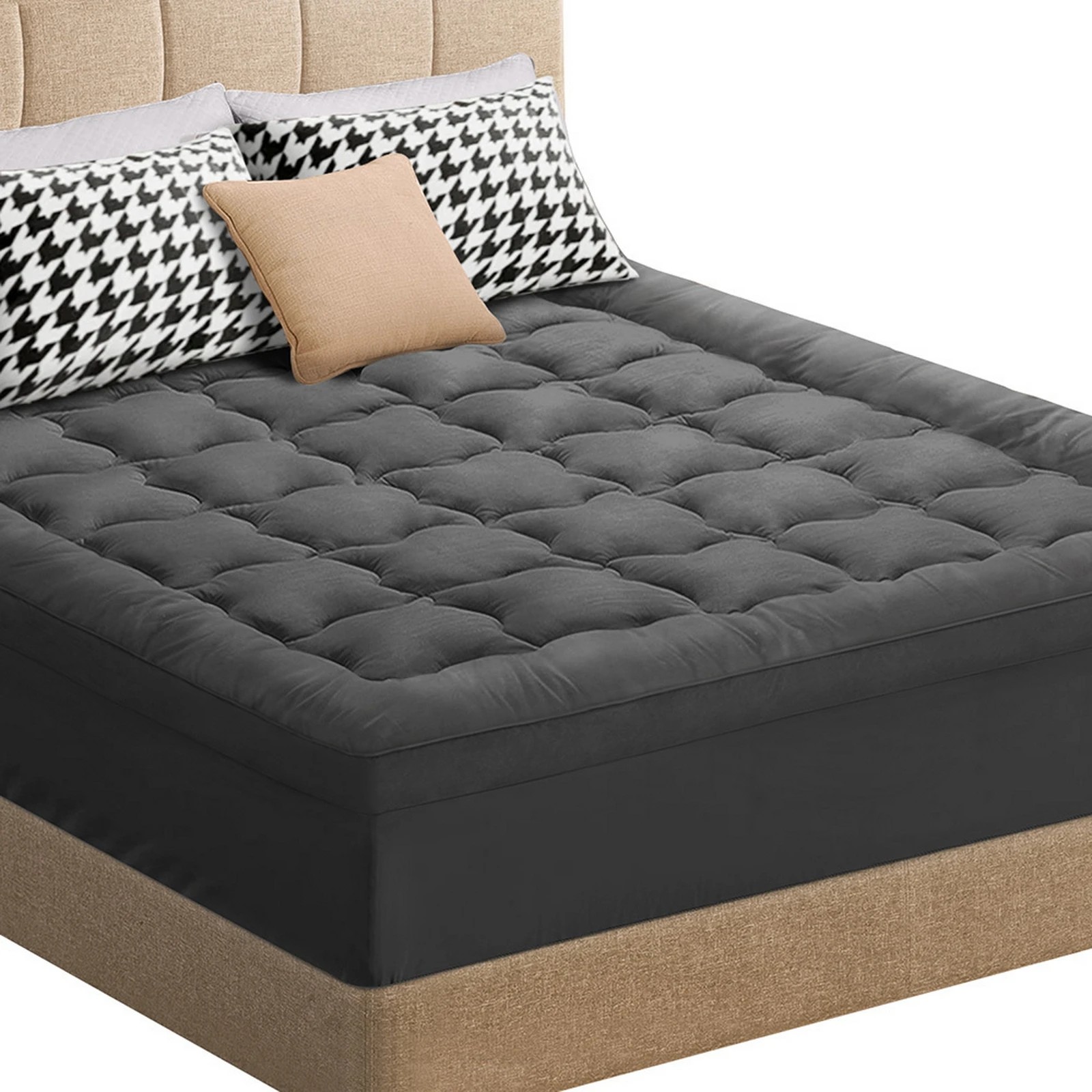 1 Starry Eucalypt Mattress Topper Bamboo Charcoal Pillowtop Cover Pad 7cm - Double Bed - Grey, 1 of 6