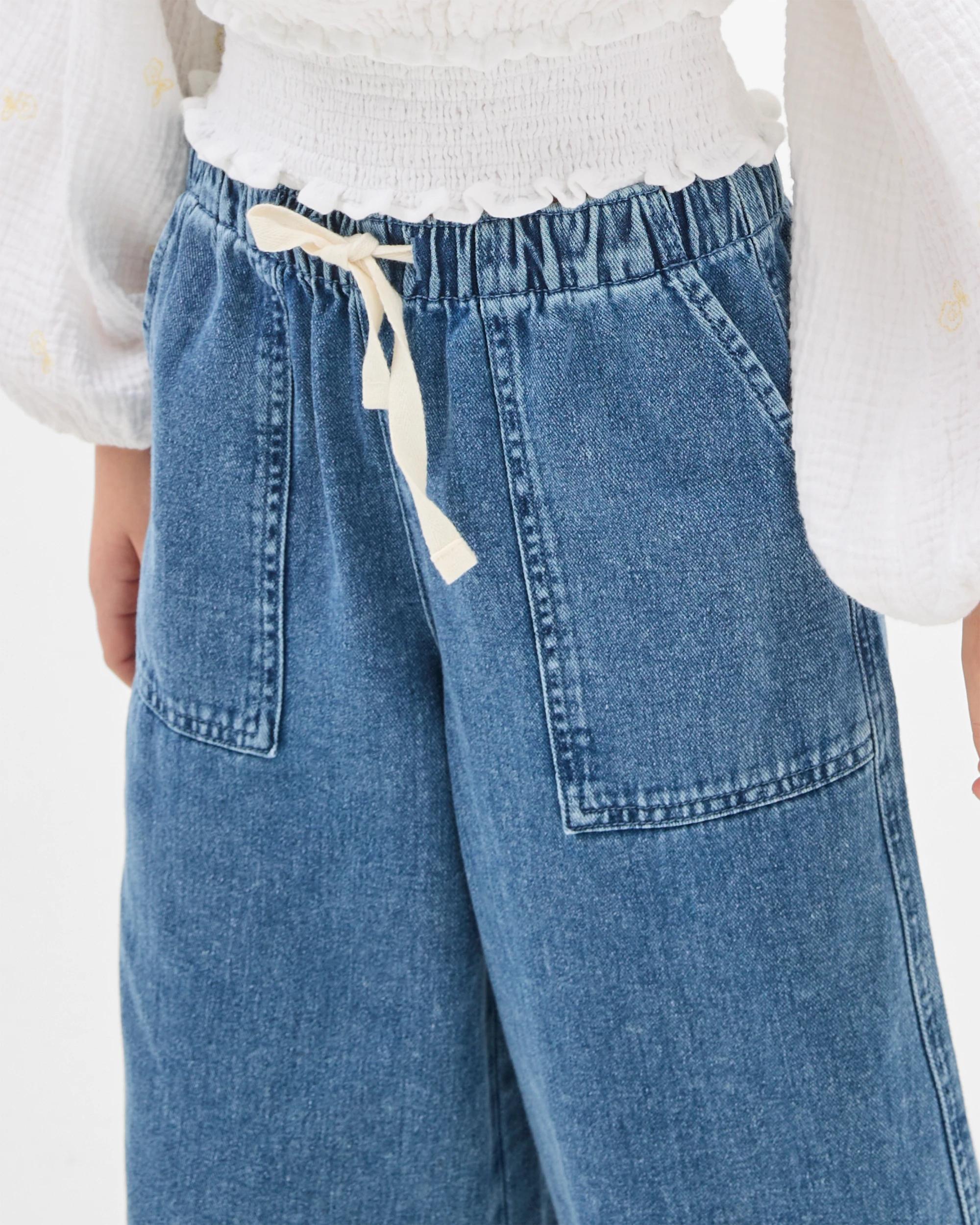 7 Target Denim Wide Leg Pull On Denim Pants MID WASH, 7 of 9
