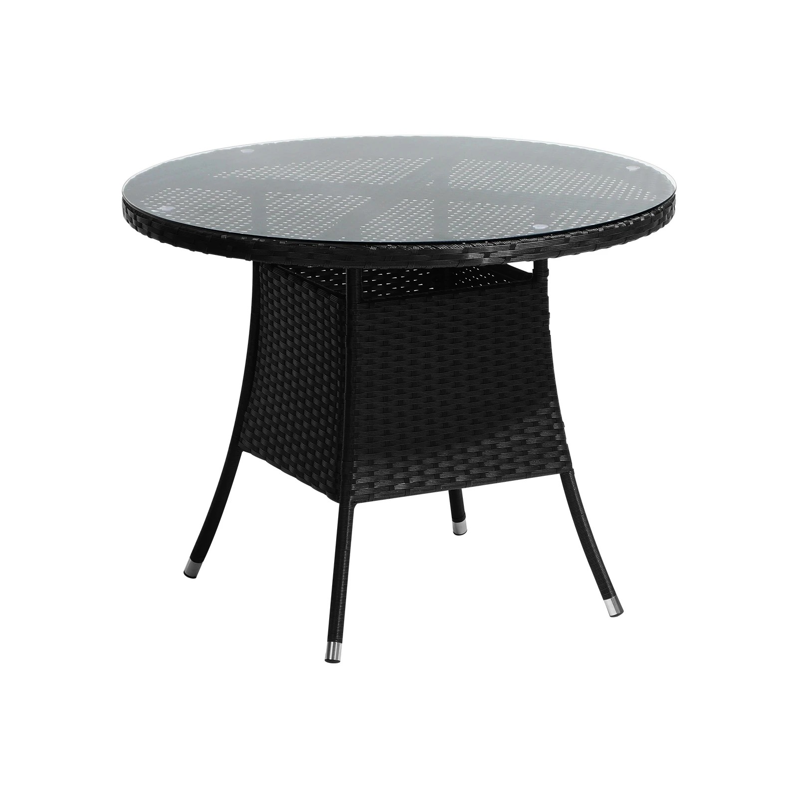 1 Livsip Outdoor Dining Table 90cm Round Rattan Glass Table Patio Furniture
 - Black, 1 of 10