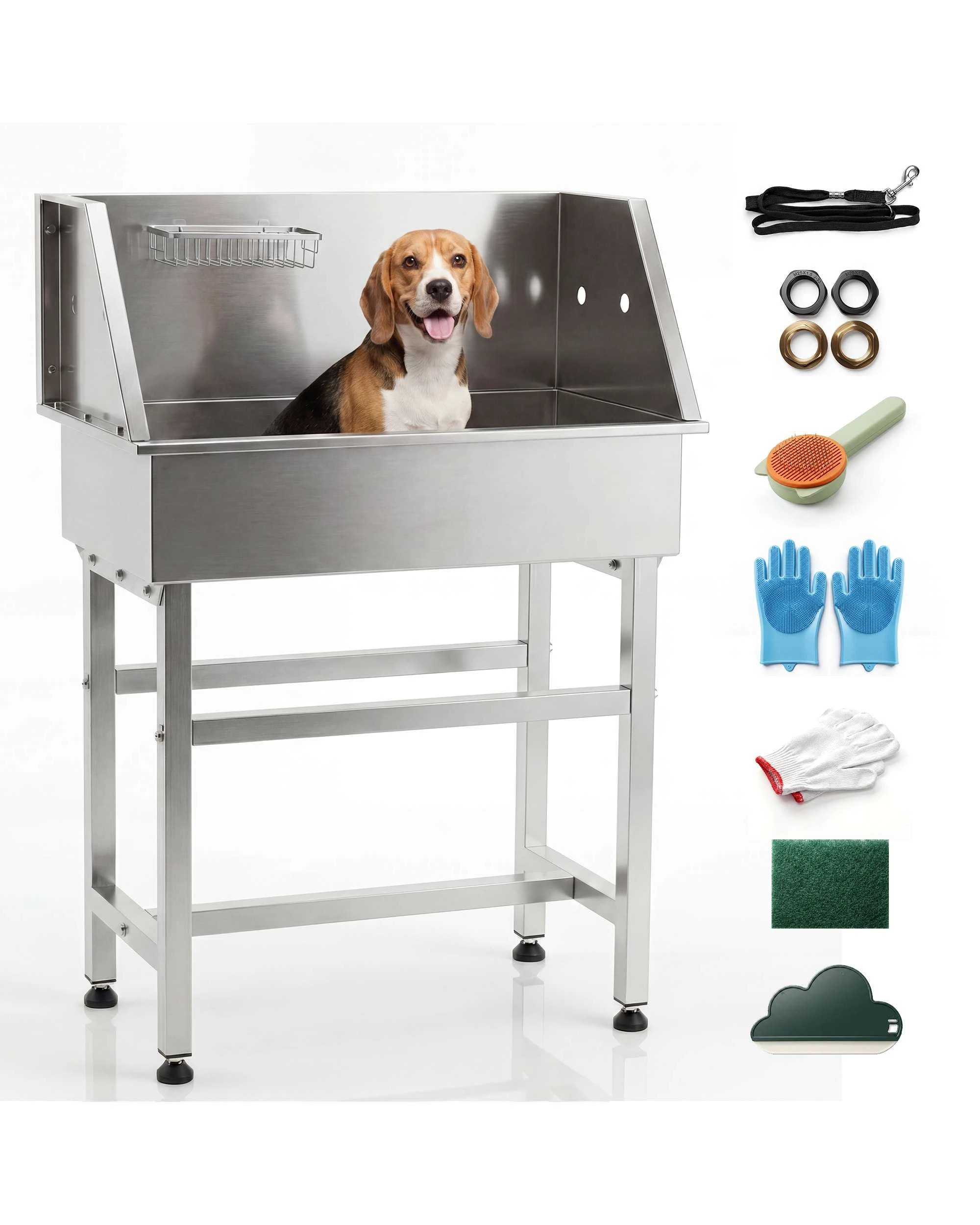 1 Advwin Pet Bathtub Stainless Steel Dog Washing Station Pet Grooming Tub 34" Bathtub, 1 of 9