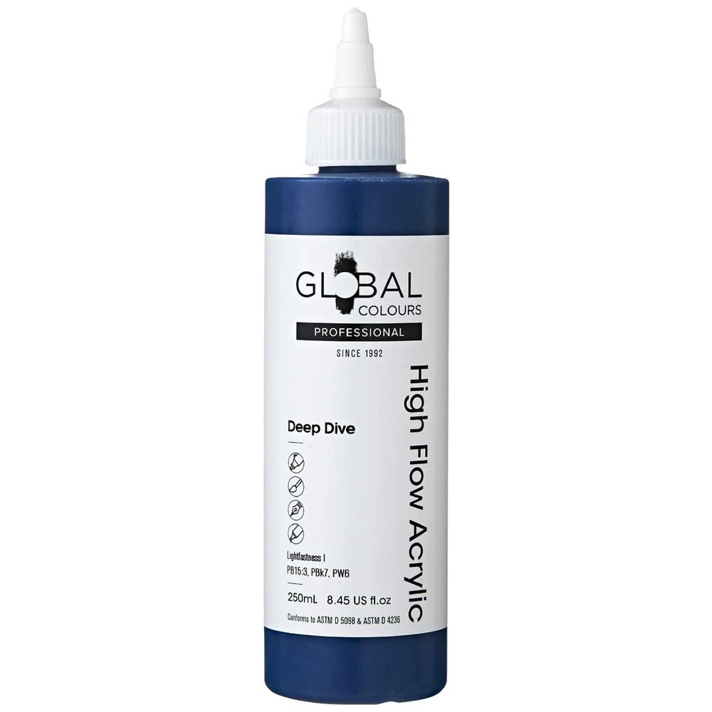 1 Global Colours High Flow Acrylic Paint 250mL Deep Dive, 1 of 2