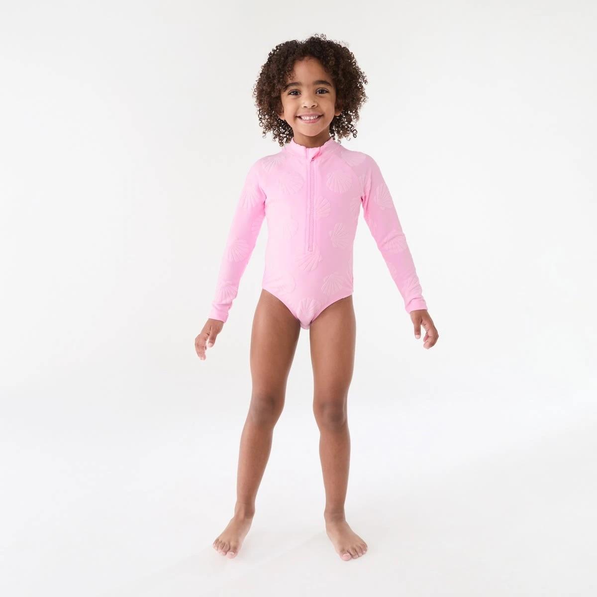 4 Long Sleeve One Piece Swimsuit Pnk Shell, 4 of 8