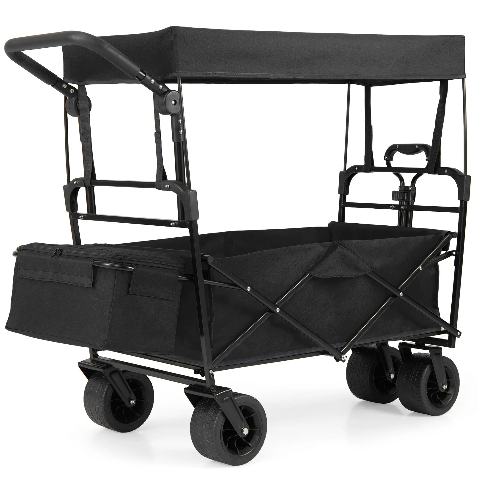1 Costway Adjustable Wagon Cart Folding Camping Utility Trolley w/Canopy Handle Outdoor - Black, 1 of 3