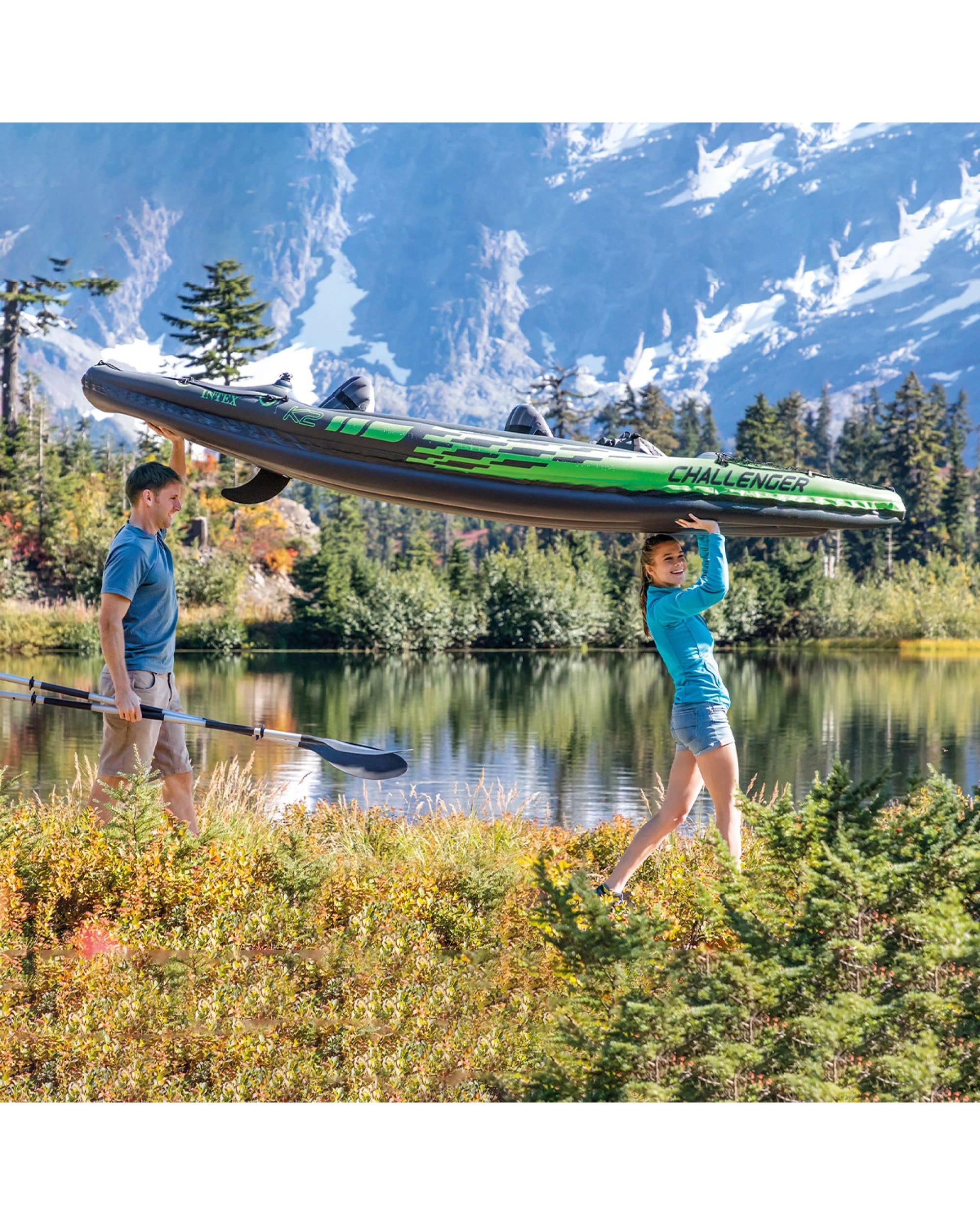 2 Intex Challenger K2 2 Seater Inflatable Kayak 68306NP - Green, 2 of 7