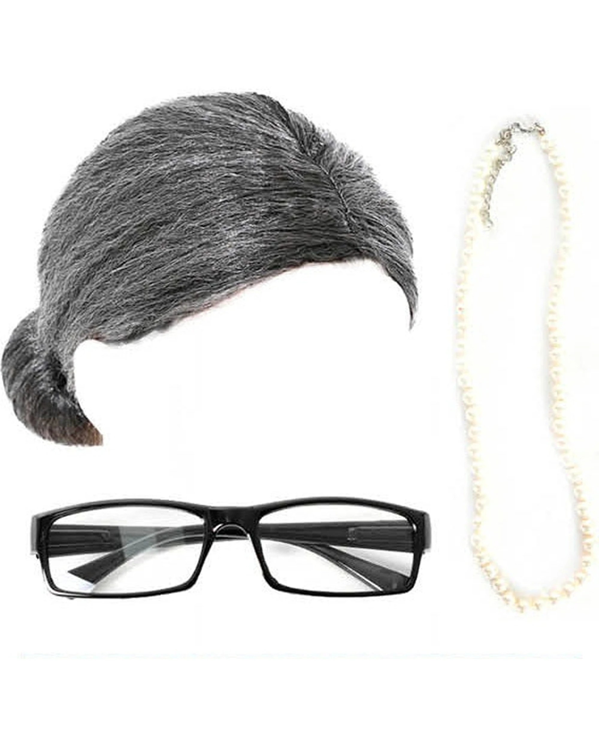 1 JD Party Grandma Accessory Set Wig Glasses Pearls Costume Set Style Accessories - Grey, 1 of 1
