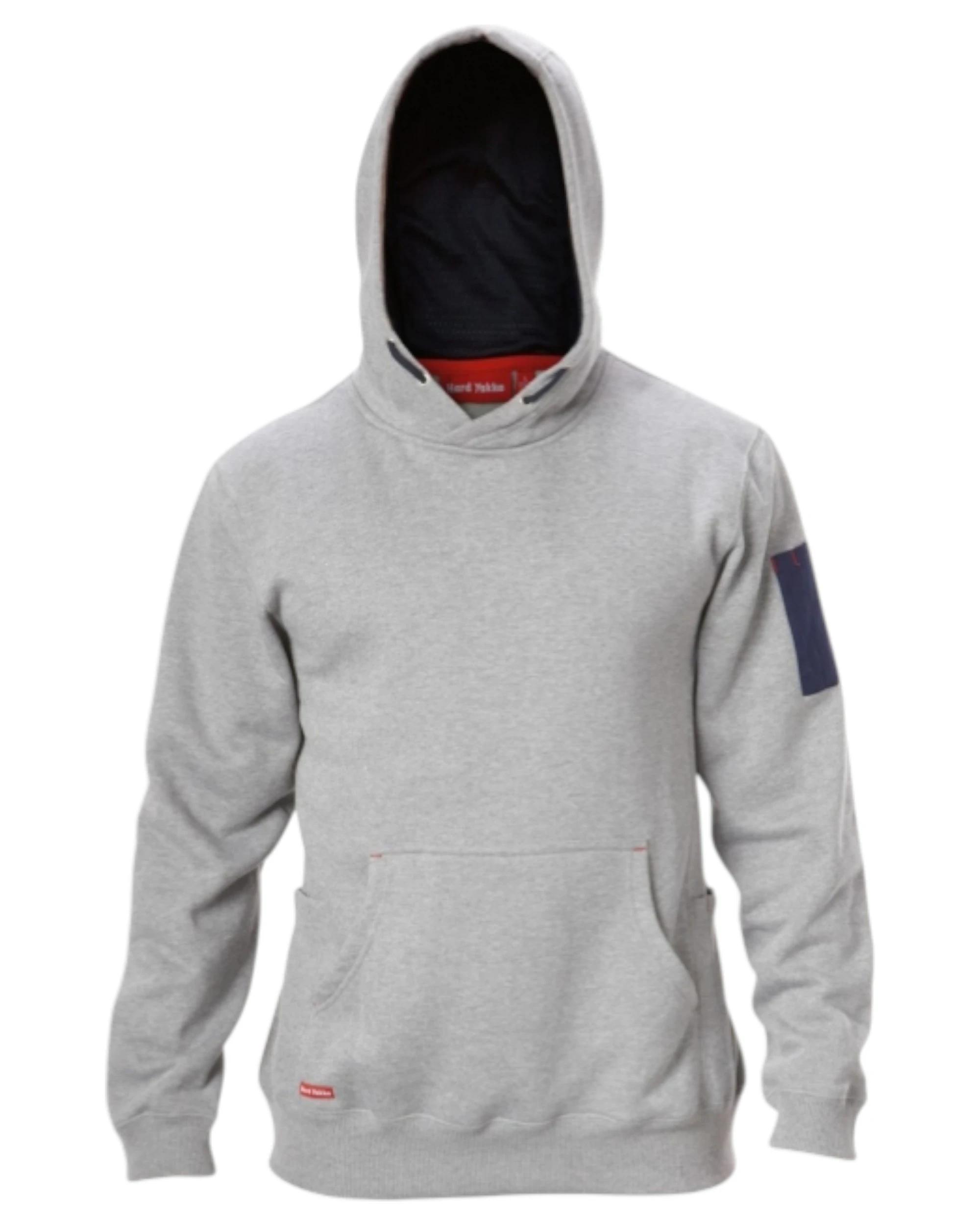 3 Hard Yakka Mens Brushed Fleece Hoodie Jumper Grey Marle GREY MARLE, 3 of 9