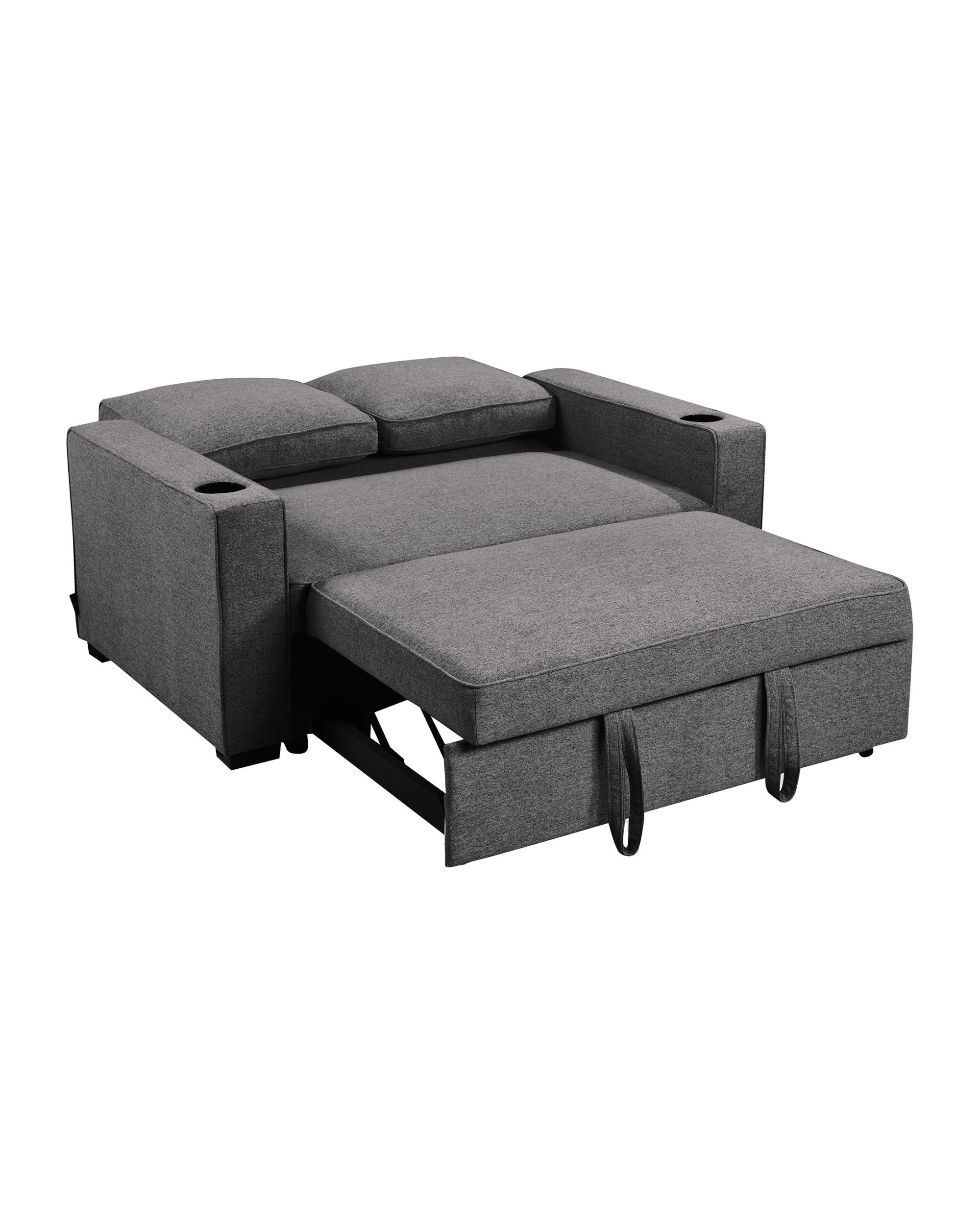 3 Sarantino Hoffman Linen Sofa Bed With Cushions And Cup Holders Dark Grey, 3 of 5