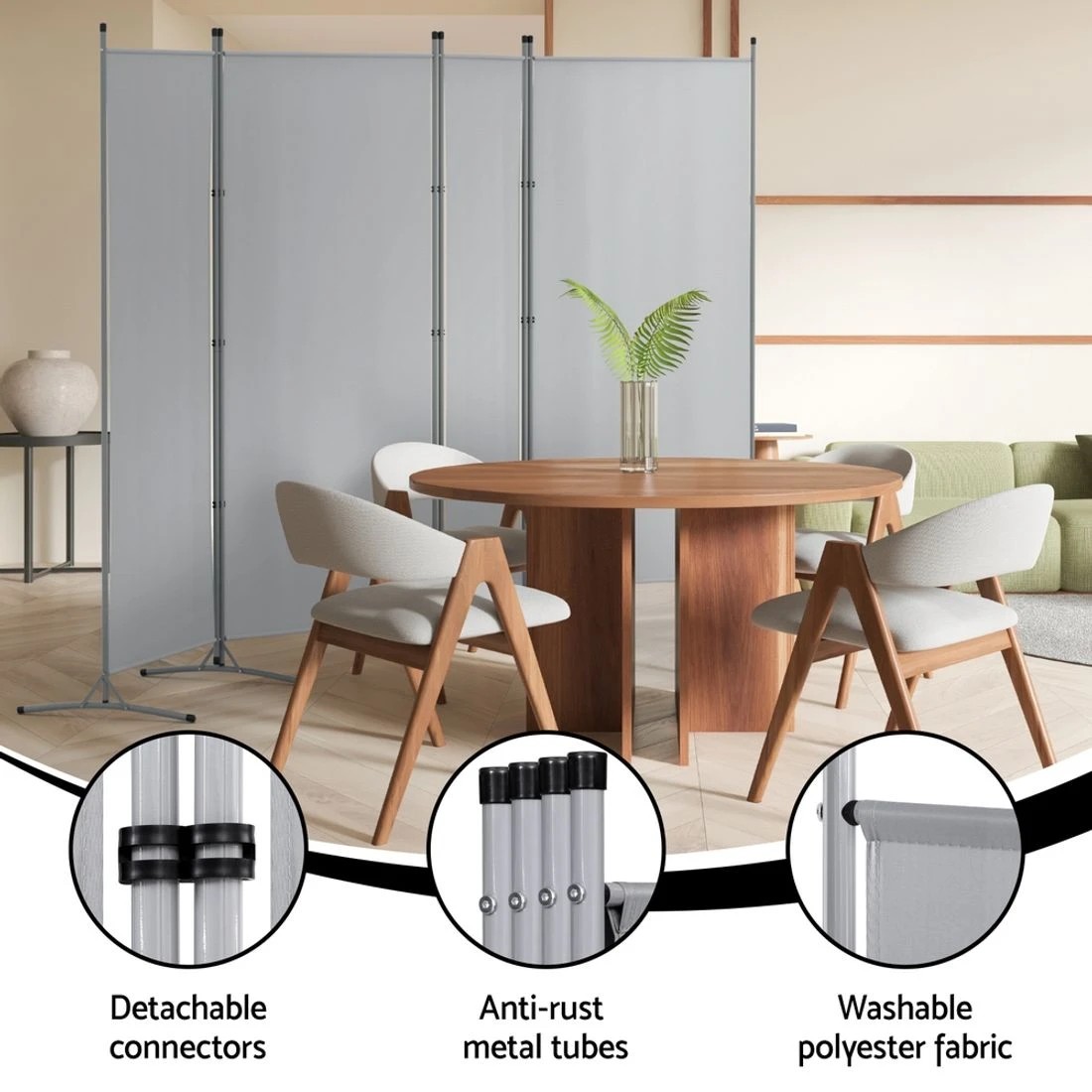 6 Artiss 4 Panel Room Divider Screen 345x180cm Fabric - Grey, 6 of 8