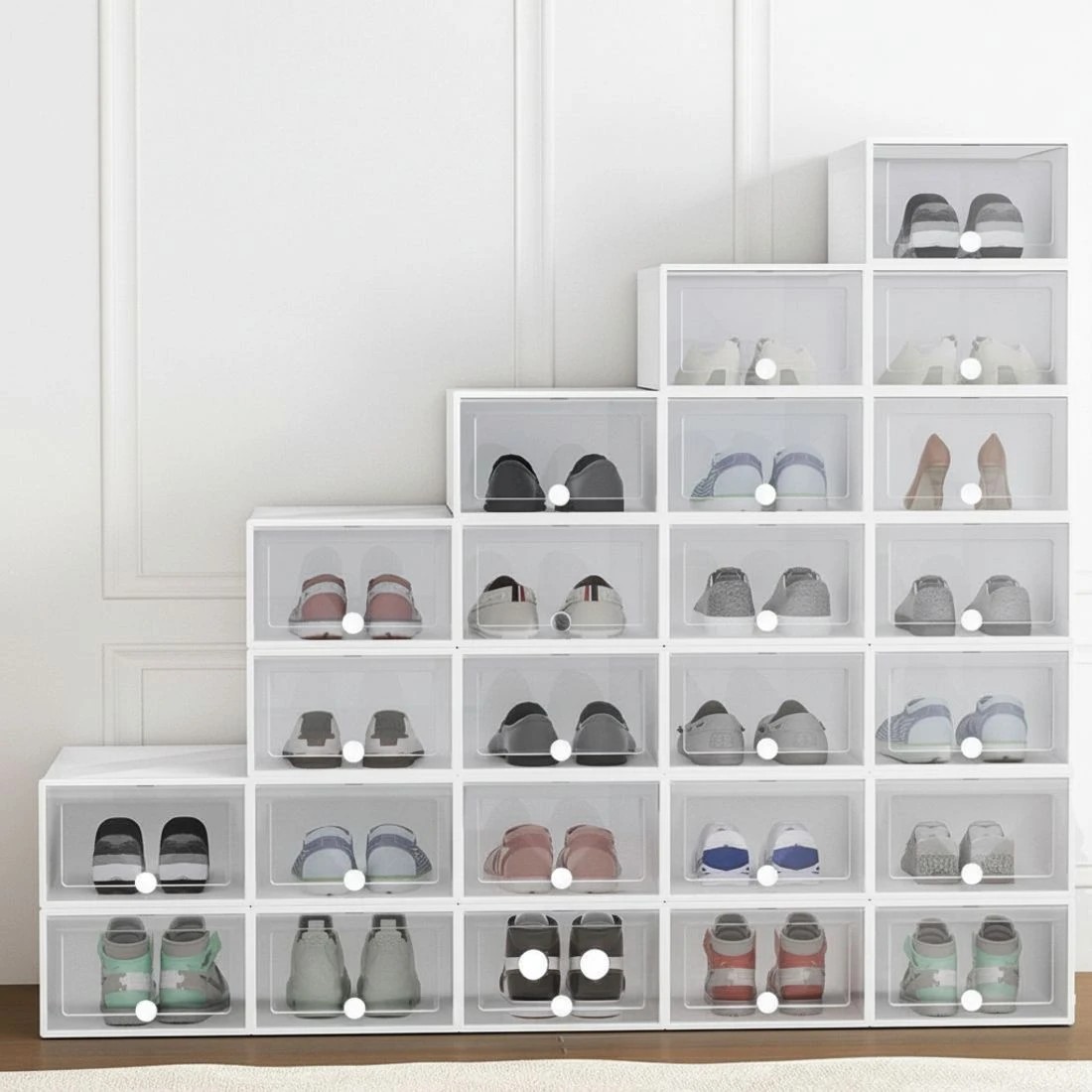 1 Artiss Shoe Box Rack DIY Set of 24 Stackable Clear Storage Easy Clean Closet Space Saving Easy Assembly - White, 1 of 8