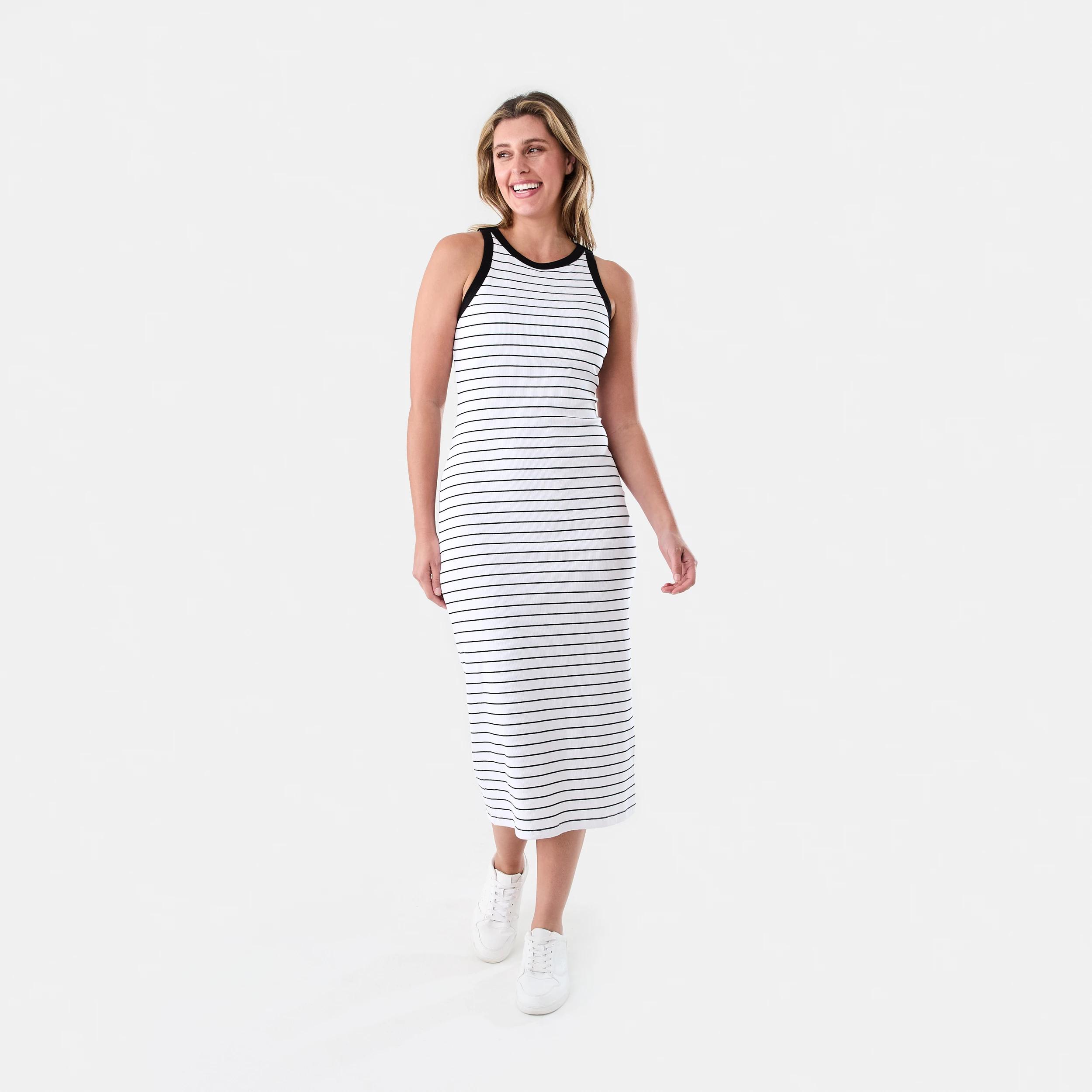 1 Sleeveless Padded Rib Midi Dress Strp Wht, 1 of 5