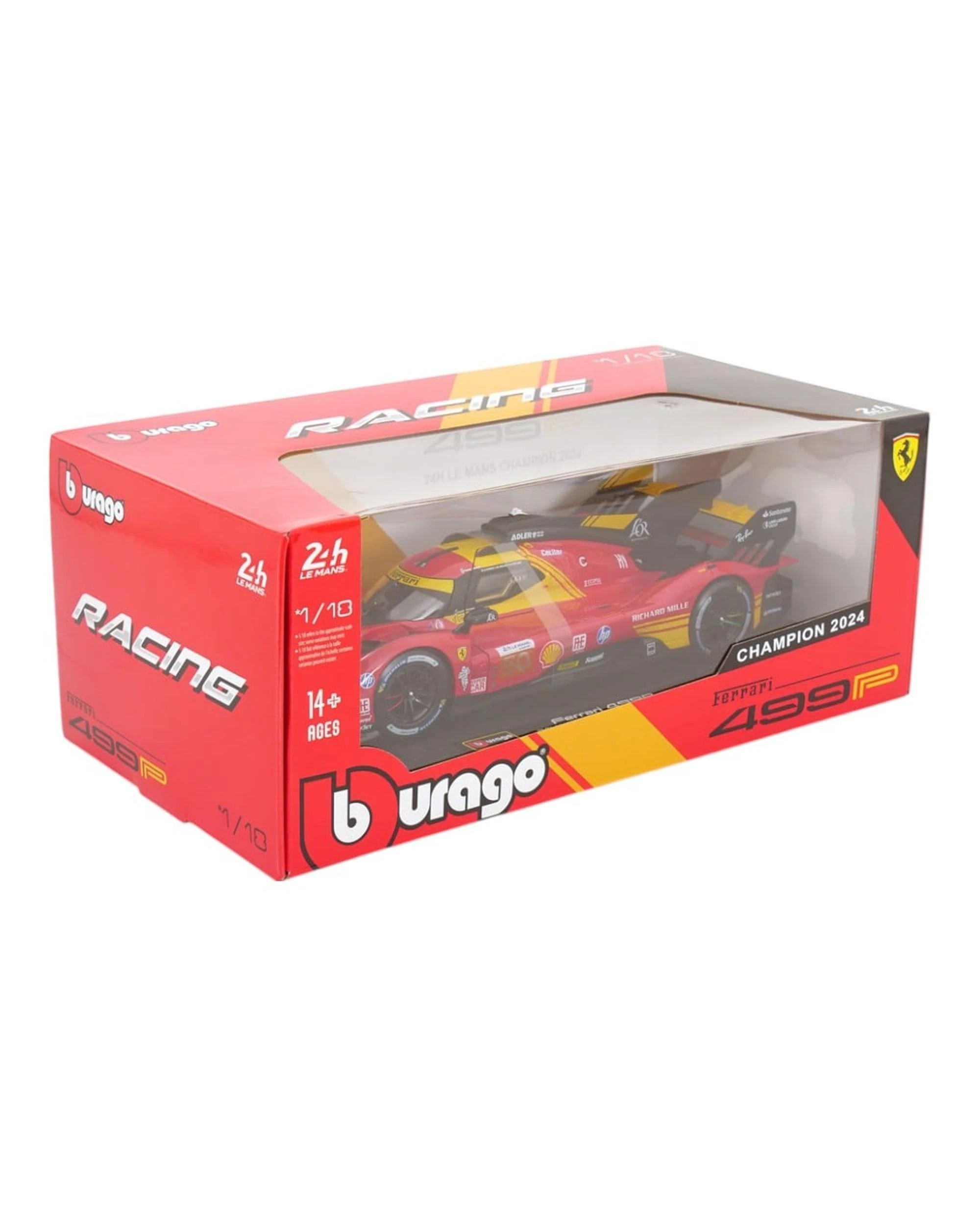 1 Bburago Ferrari Racing 2024 Champion Ferrari 499P 24 Hour Le Mans Hypercar WEC #50 1:18 Scale Diecast Vehicle, 1 of 6