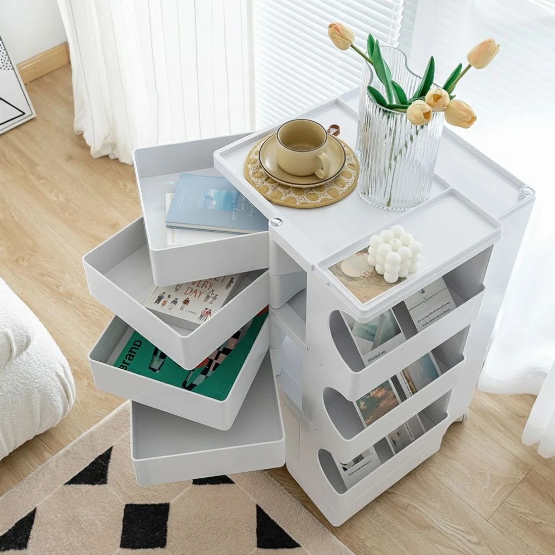 5 Artiss Storage Trolley Cart Bedside Table 5 Tier - White, 5 of 9