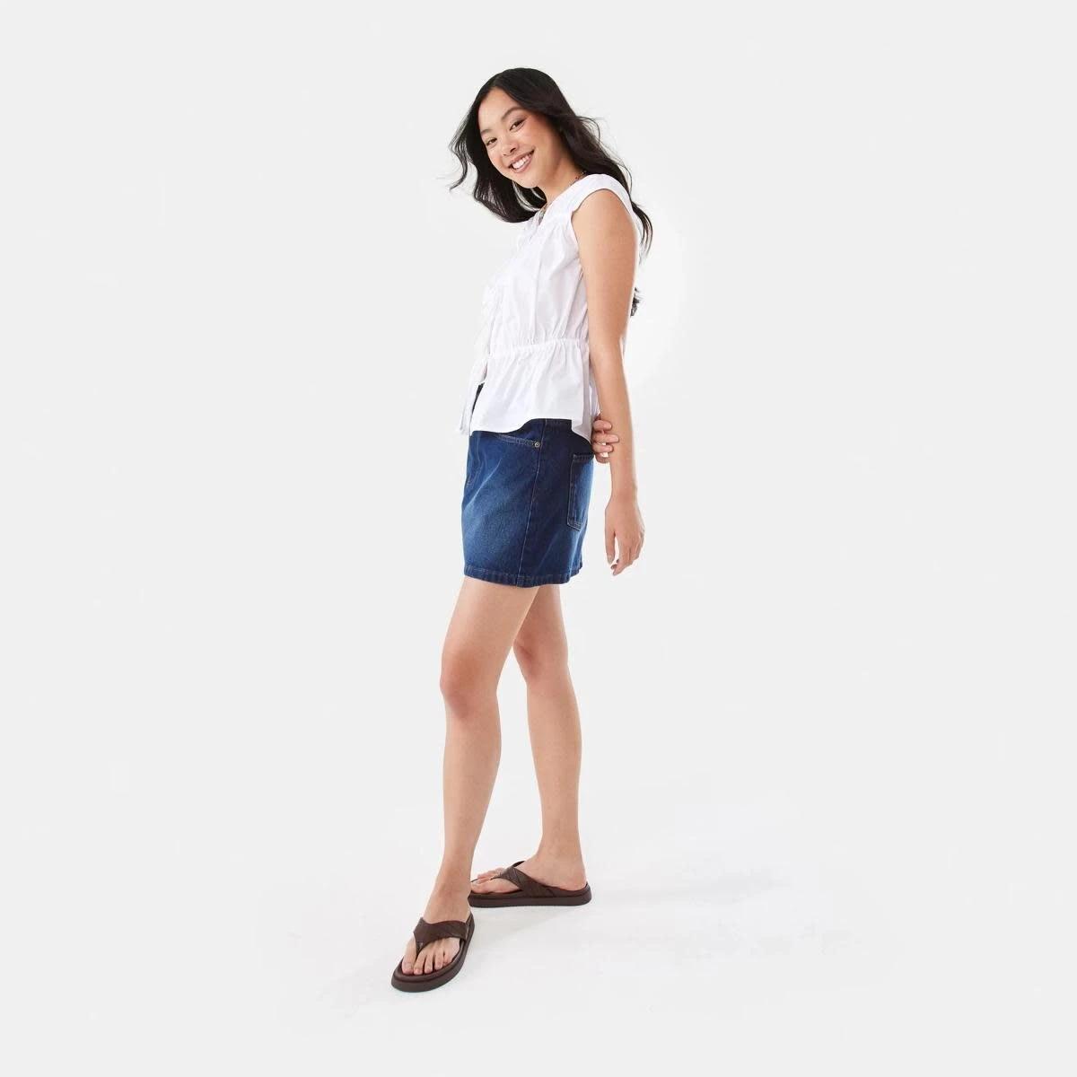 3 Sleeveless Poplin Gathered Tie Top WHITE, 3 of 9