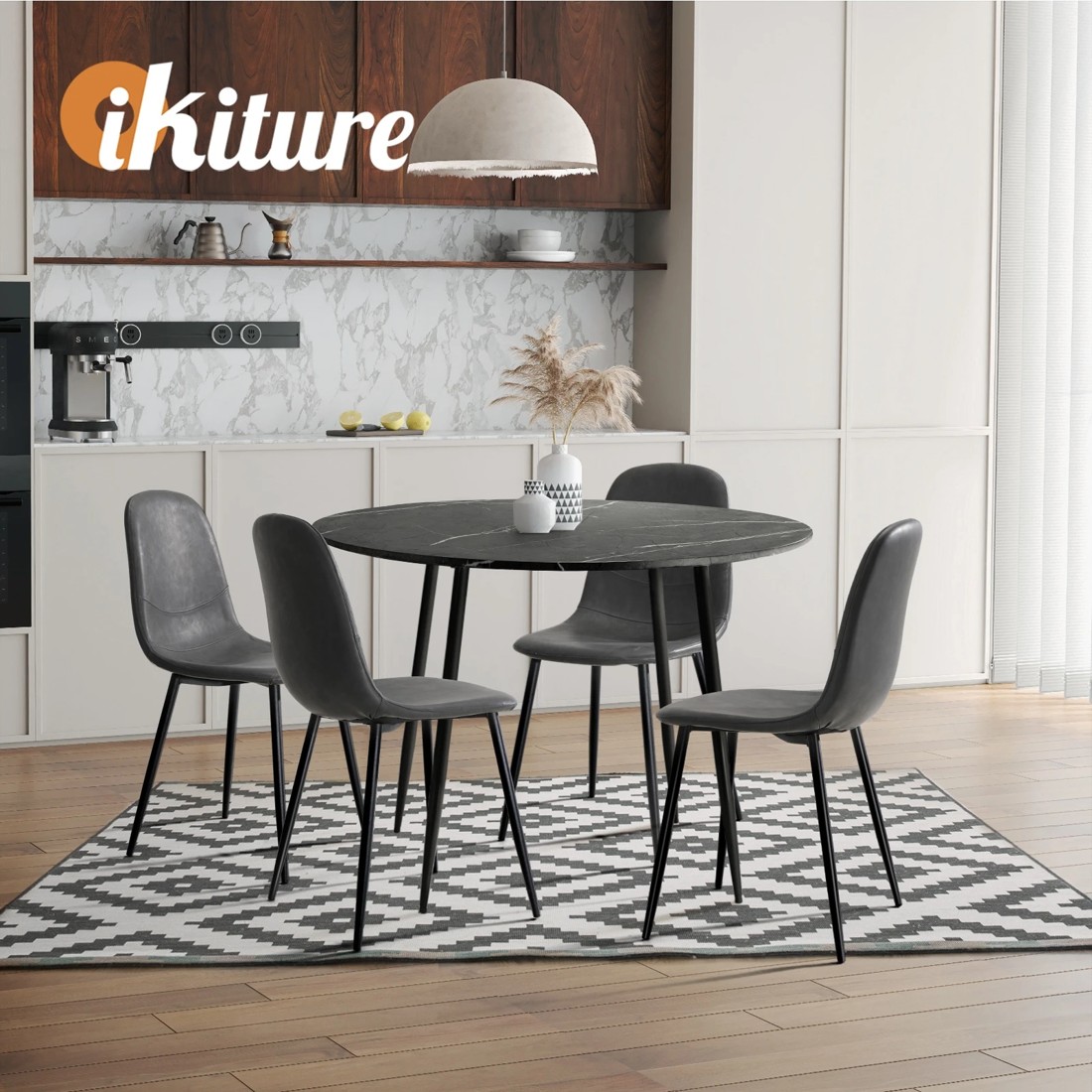 7 Oikiture 110cm Round Dining Table With 4pcs Pu Dining Chairs Metal Legs
 - Multi, 7 of 10