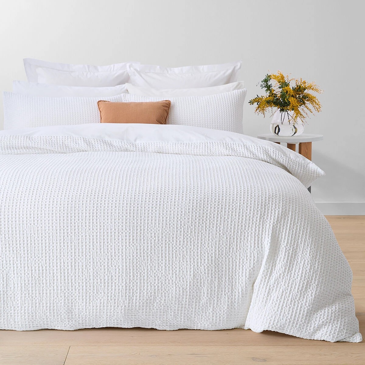 1 Waffle Cotton Quilt Cover Set - Queen Bed, White, 1 of 6