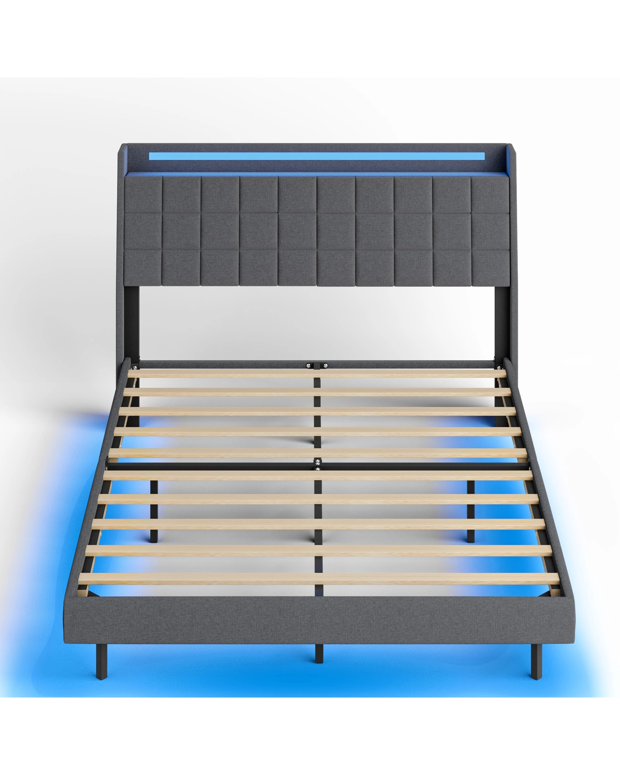 5 Advwin Double Floating Bed Frame with LED Lights and Storage Headboard - Grey, 5 of 5