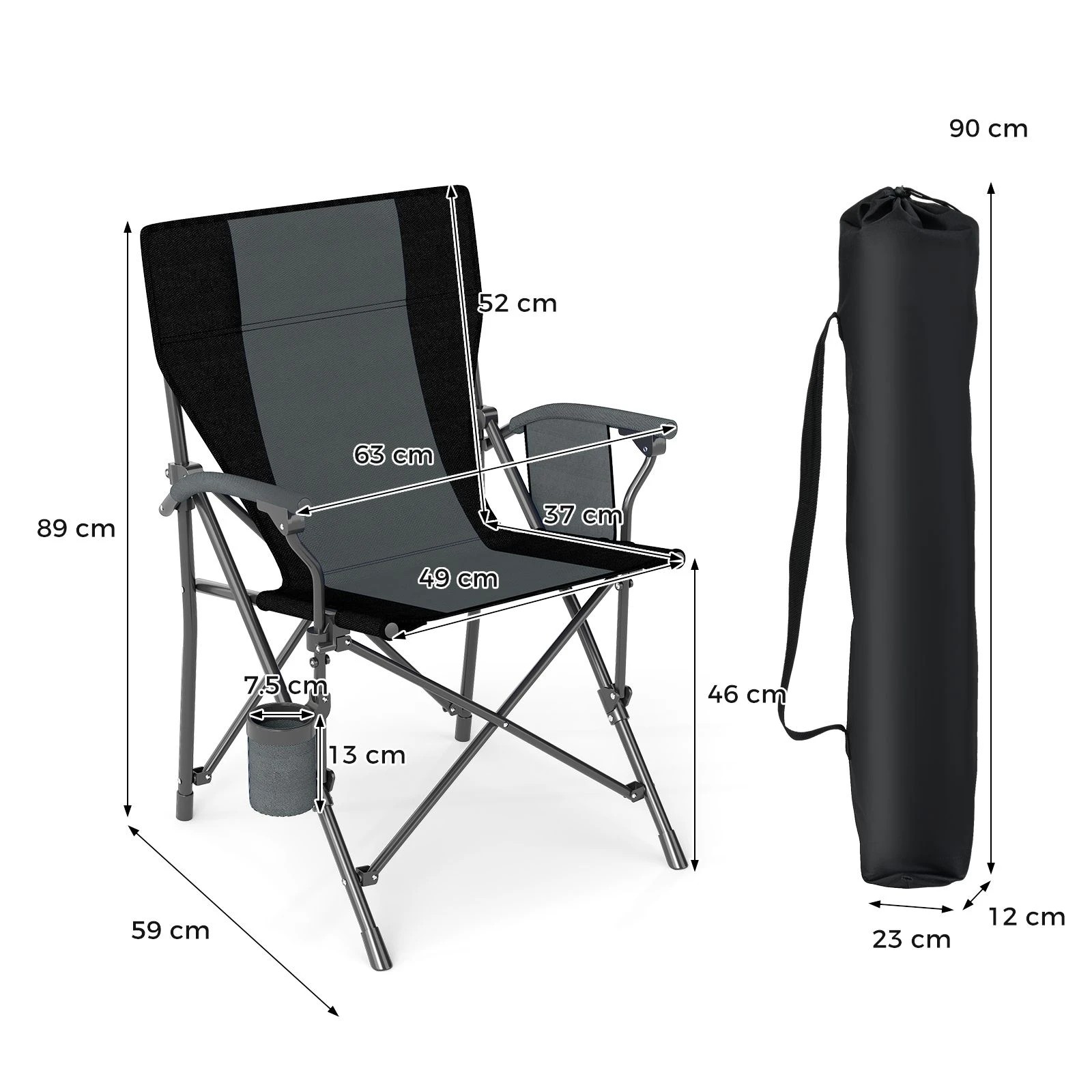 2 Costway Folding Camping Chair Outdoor Fishing Picnic Chair w/Cup Holder Side Pocket Carry Bag - Black, 2 of 2